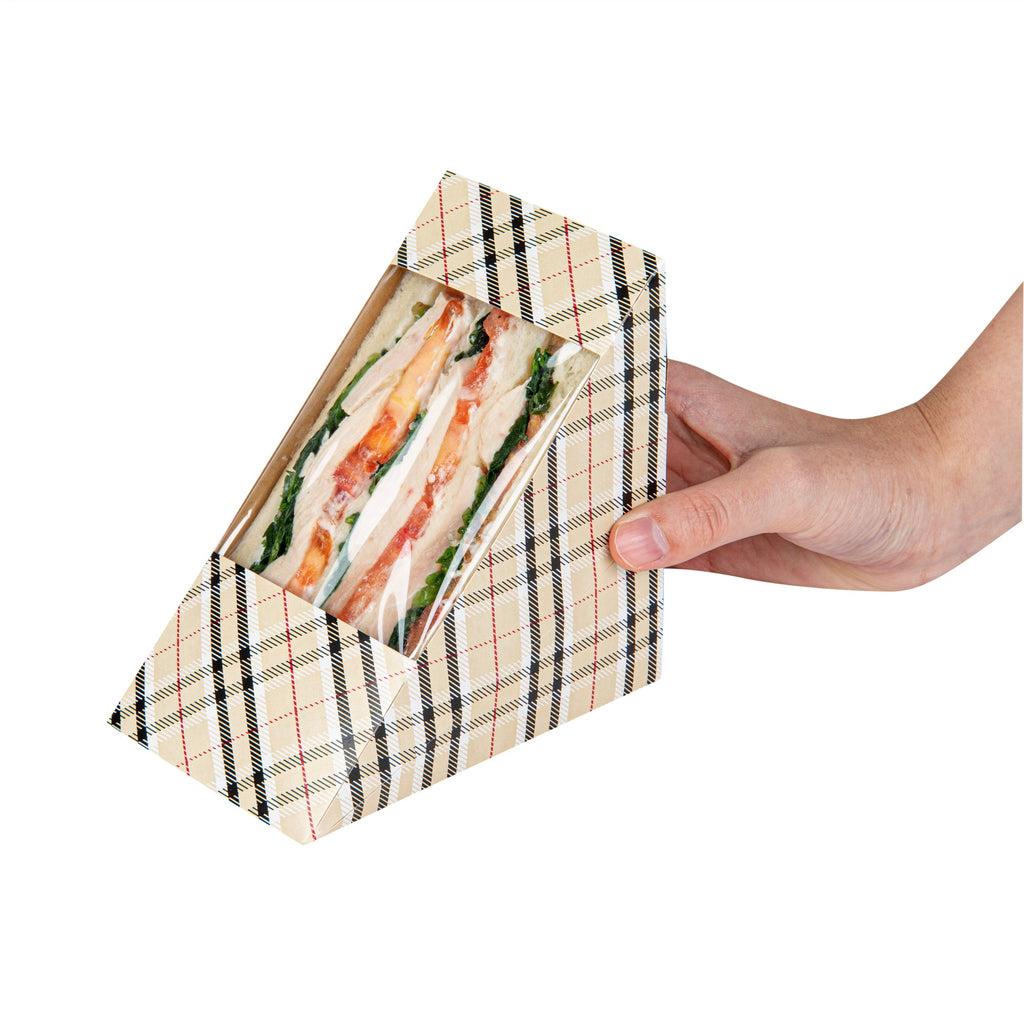 Cafe Vision Triangle Plaid Paper Large Sandwich Box - 4 3/4" x 4 3/4" x 3 1/4" - 200 count box