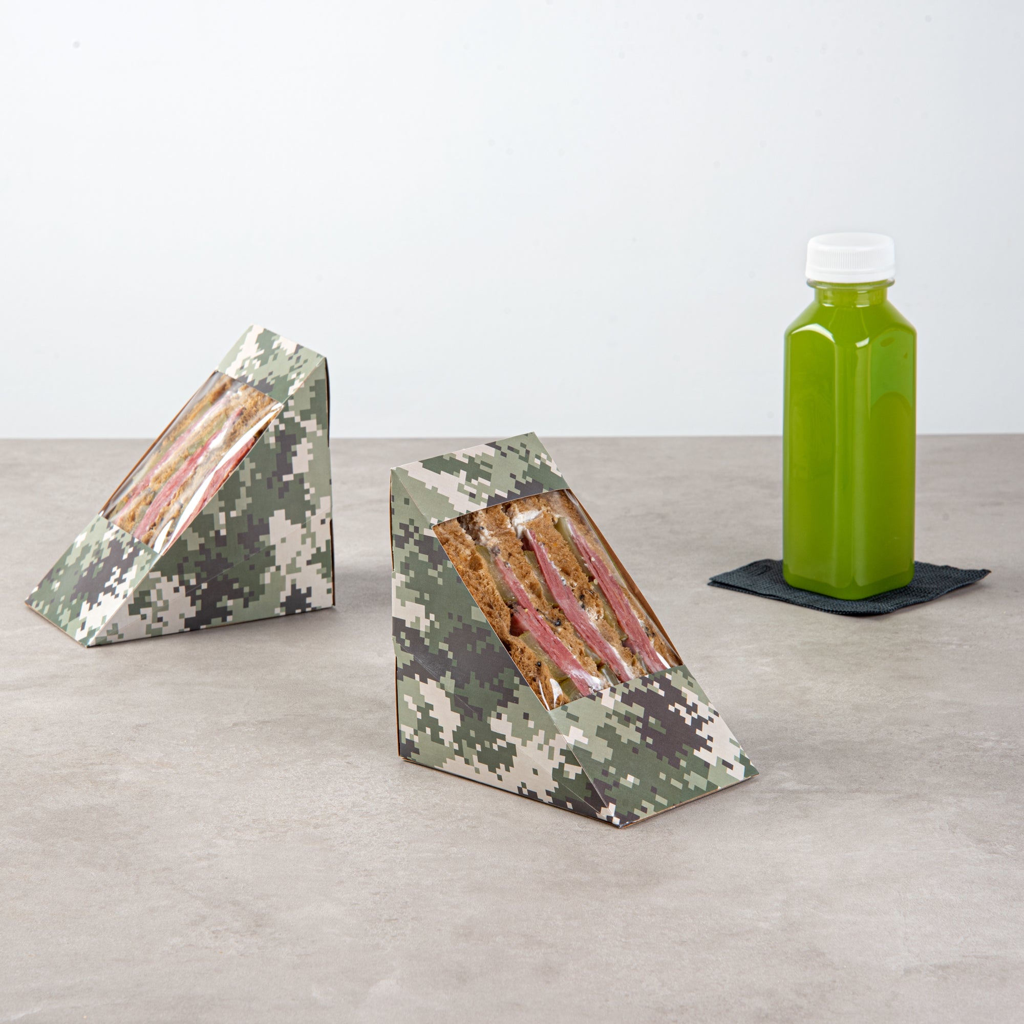 Cafe Vision Triangle Camouflage Paper Large Sandwich Box - 4 3/4" x 4 3/4" x 3 1/4" - 200 count box