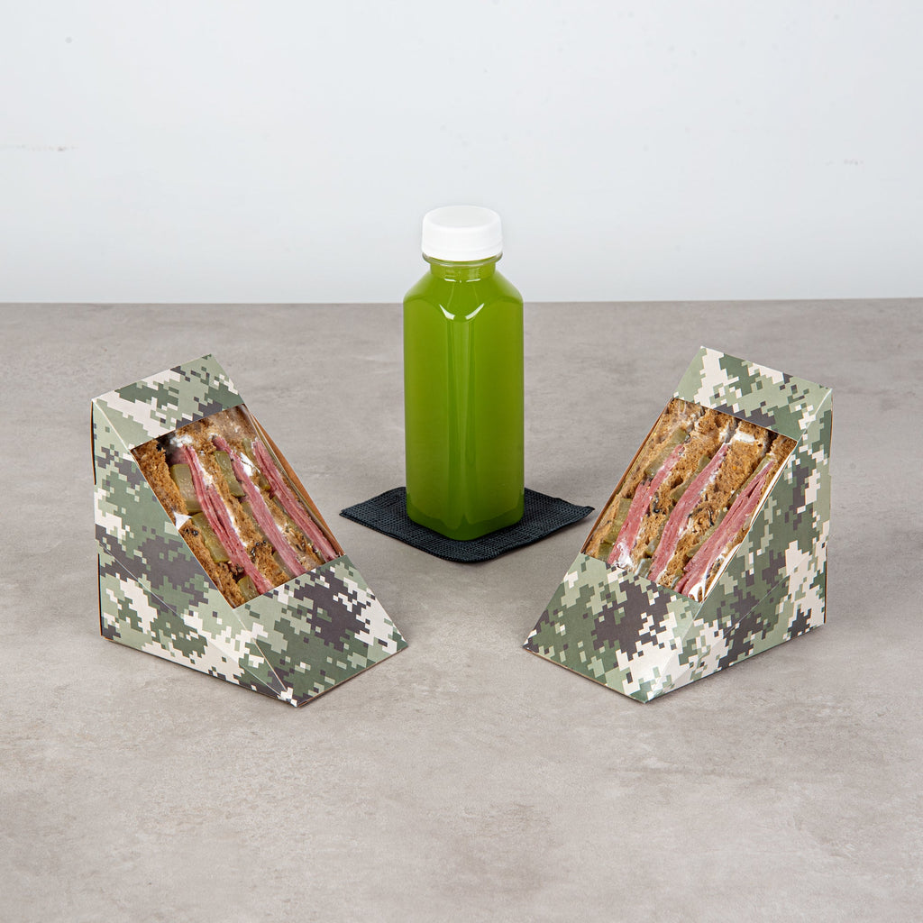 Cafe Vision Triangle Camouflage Paper Large Sandwich Box - 4 3/4" x 4 3/4" x 3 1/4" - 200 count box