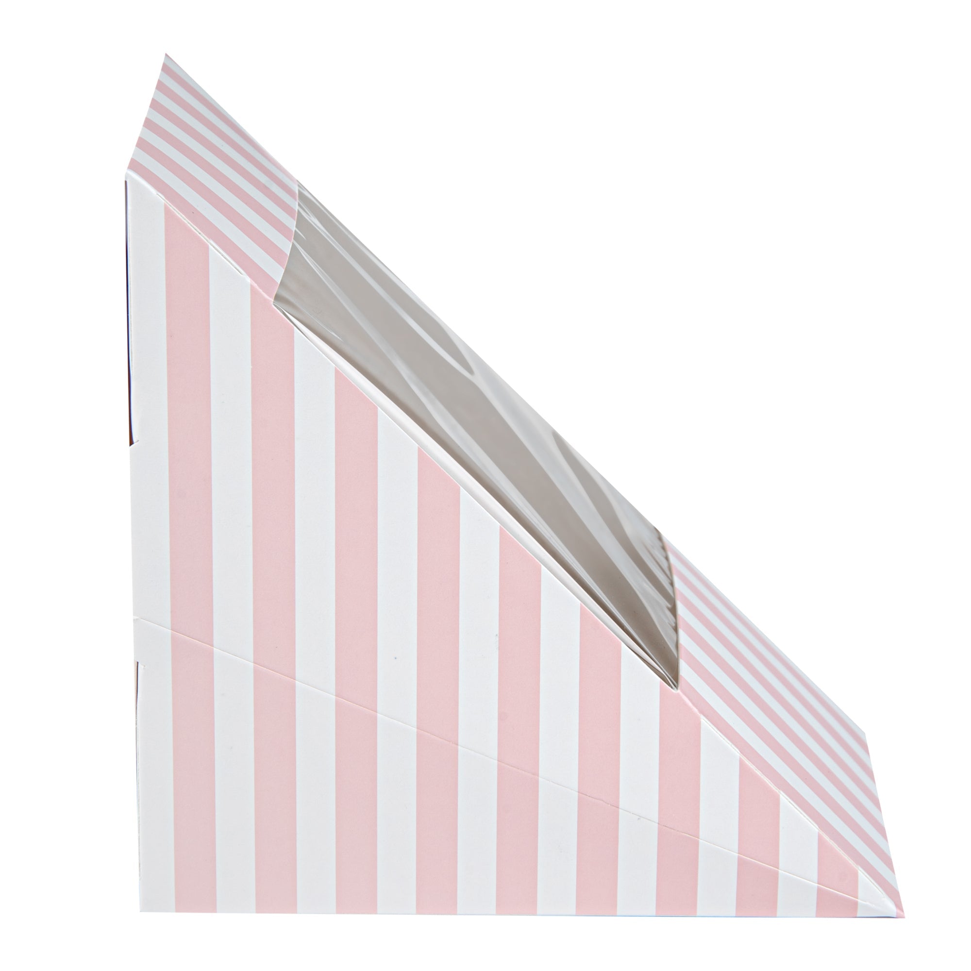 Cafe Vision Triangle Pink and White Stripe Paper Large Sandwich Box - 4 3/4" x 4 3/4" x 3 1/4" - 25 count box