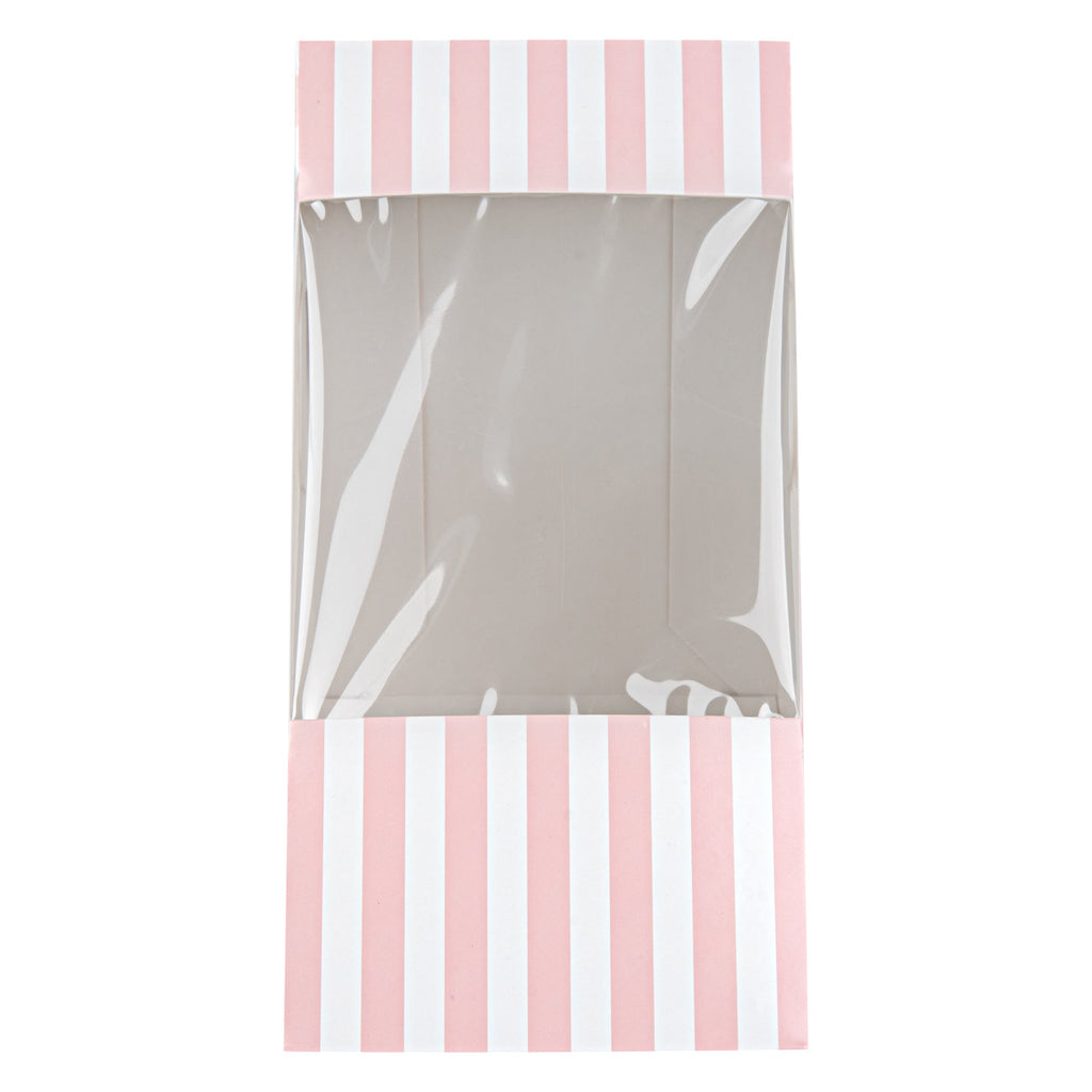 Cafe Vision Triangle Pink and White Stripe Paper Large Sandwich Box - 4 3/4" x 4 3/4" x 3 1/4" - 25 count box