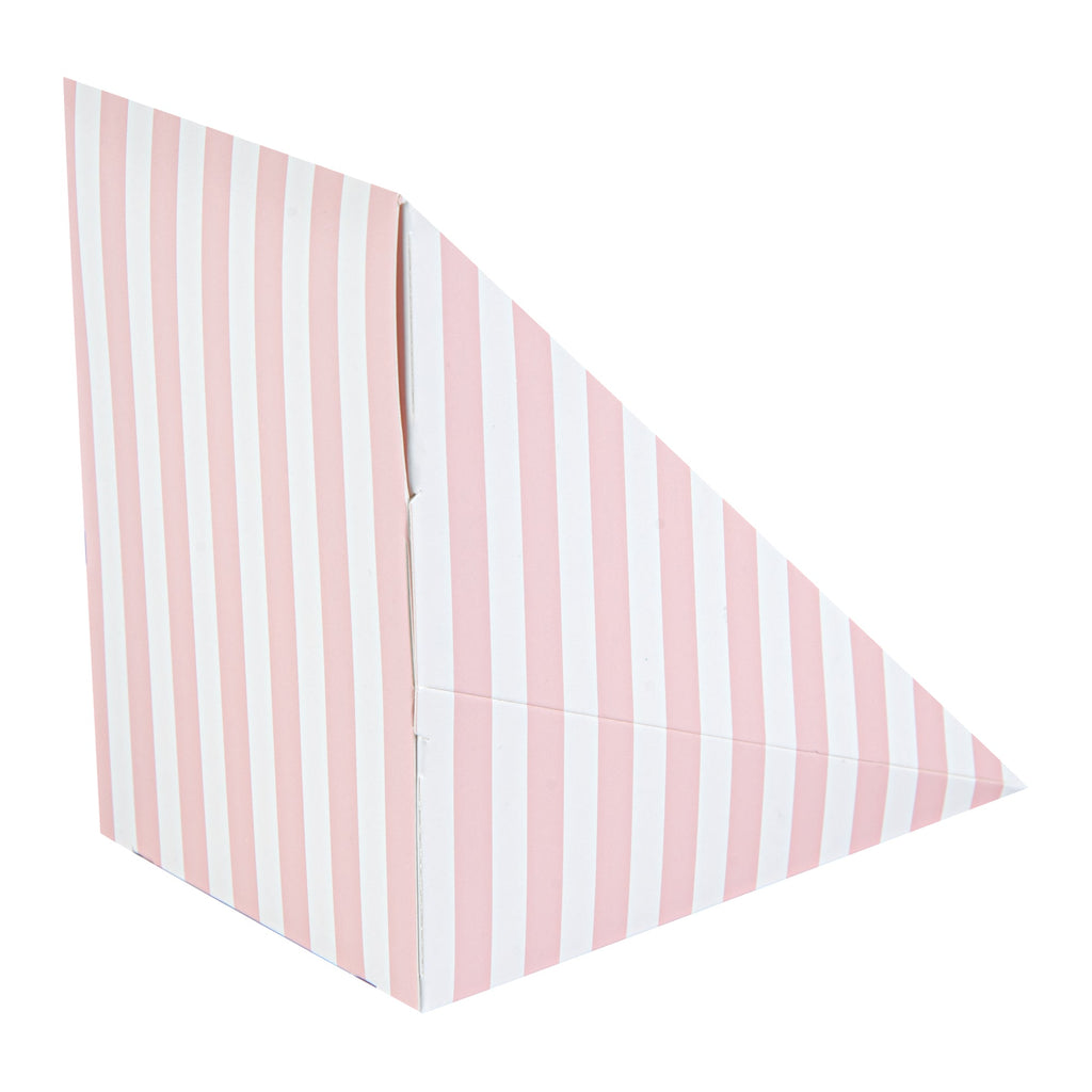 Cafe Vision Triangle Pink and White Stripe Paper Large Sandwich Box - 4 3/4" x 4 3/4" x 3 1/4" - 25 count box