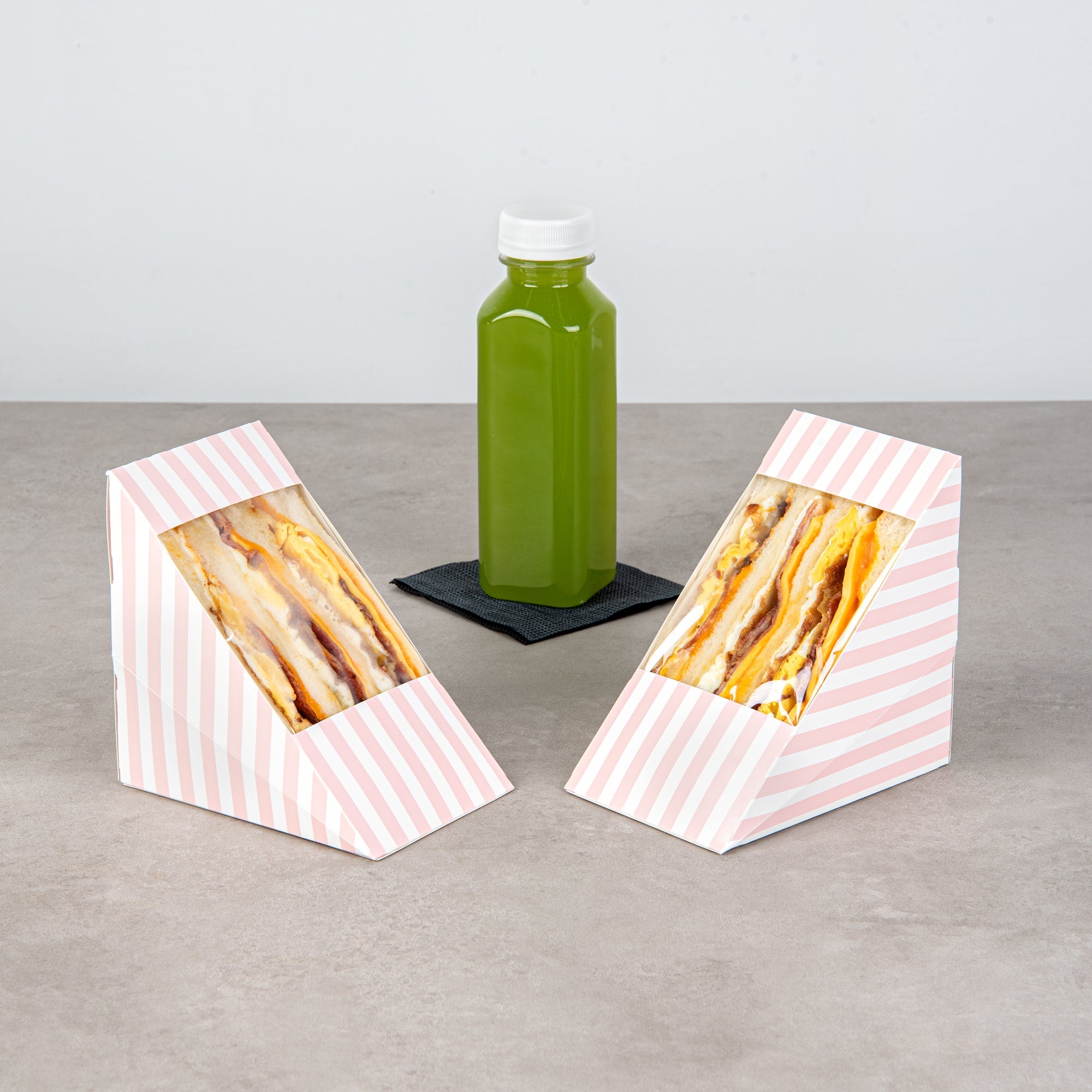 Cafe Vision Triangle Pink and White Stripe Paper Large Sandwich Box - 4 3/4" x 4 3/4" x 3 1/4" - 25 count box