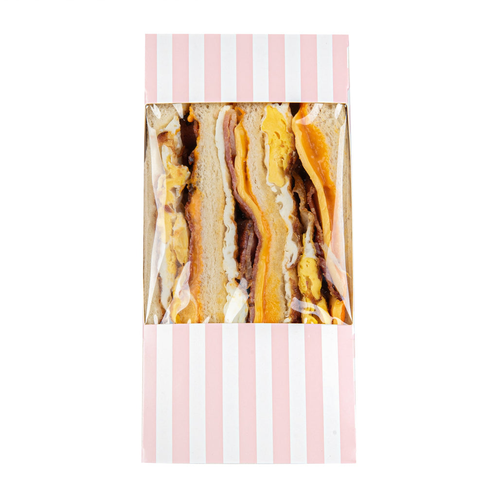 Cafe Vision Triangle Pink and White Stripe Paper Large Sandwich Box - 4 3/4" x 4 3/4" x 3 1/4" - 200 count box