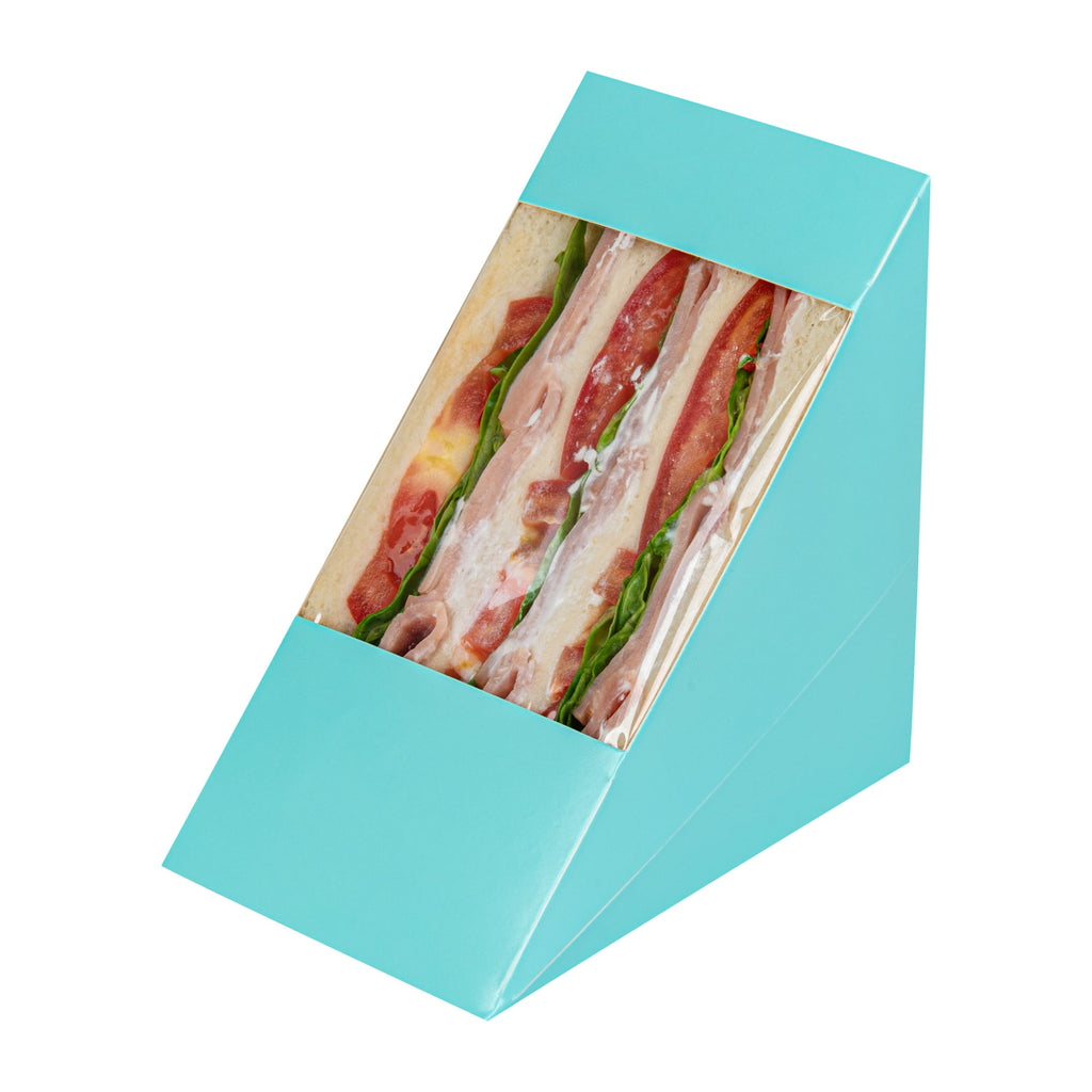 Cafe Vision Triangle Turquoise Paper Large Sandwich Box - 4 3/4" x 4 3/4" x 3 1/4" - 25 count box