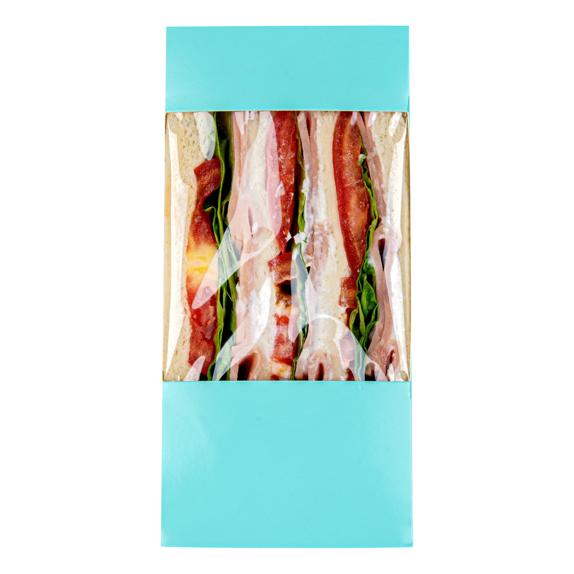 Cafe Vision Triangle Turquoise Paper Large Sandwich Box - 4 3/4" x 4 3/4" x 3 1/4" - 25 count box