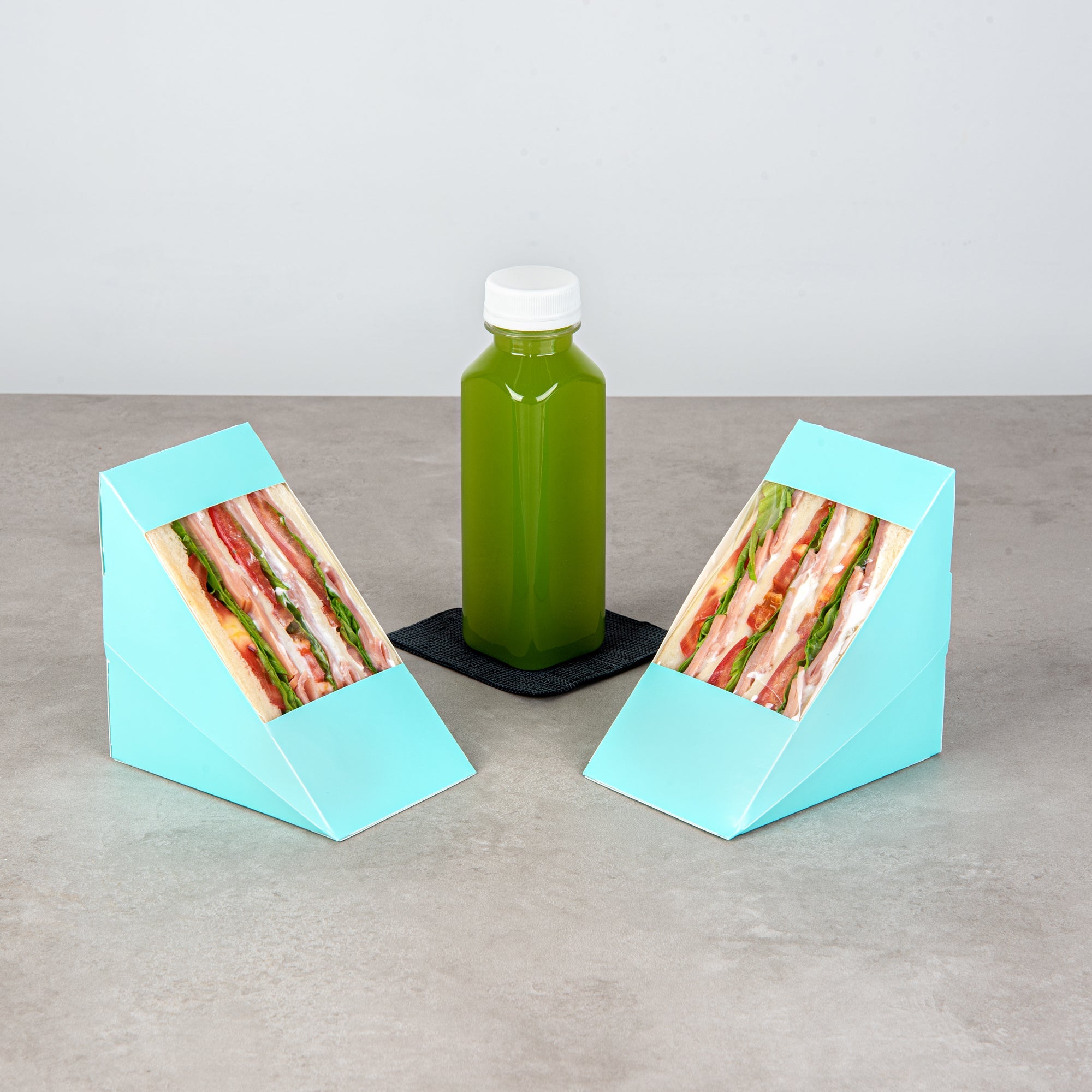 Cafe Vision Triangle Turquoise Paper Large Sandwich Box - 4 3/4" x 4 3/4" x 3 1/4" - 25 count box