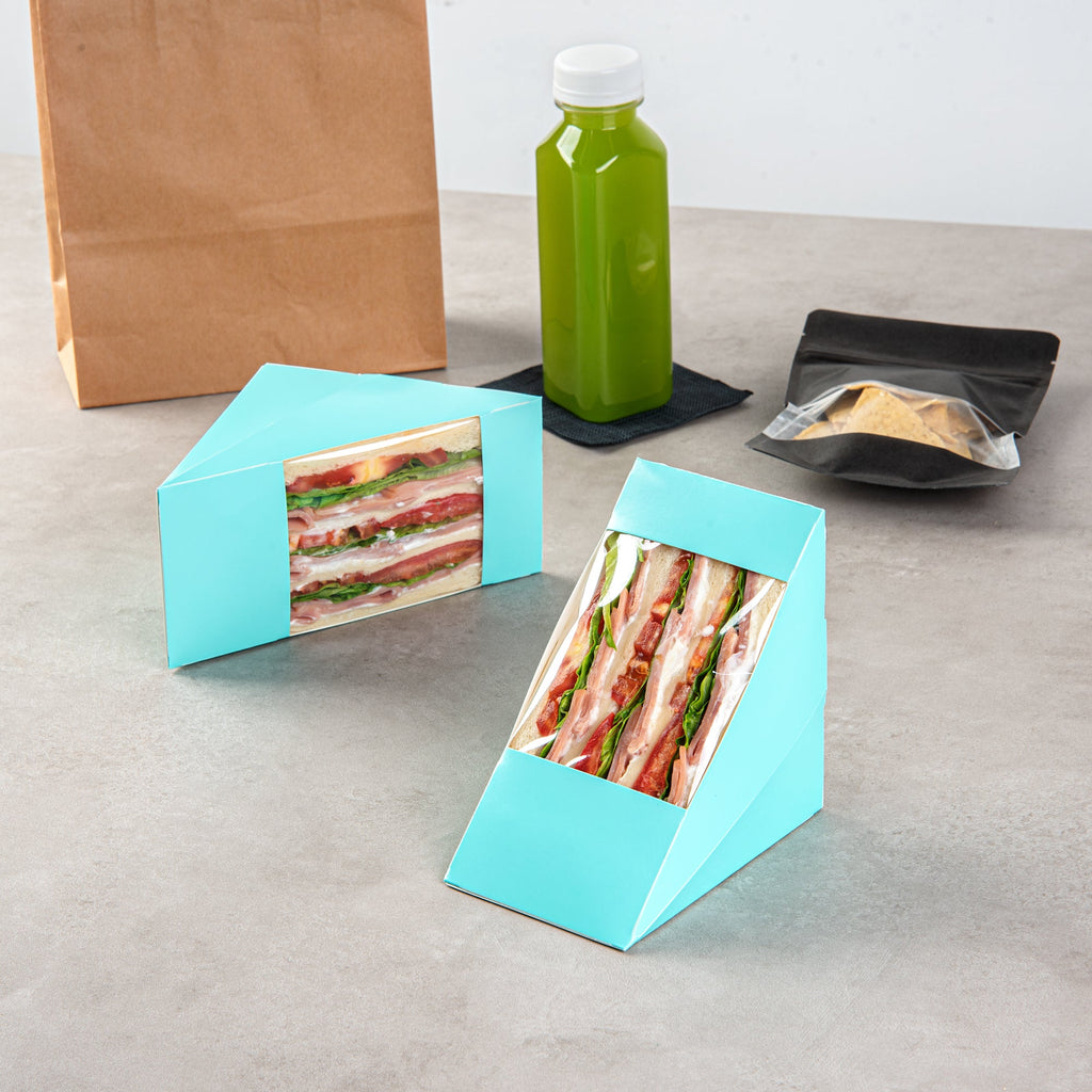 Cafe Vision Triangle Turquoise Paper Large Sandwich Box - 4 3/4" x 4 3/4" x 3 1/4" - 200 count box