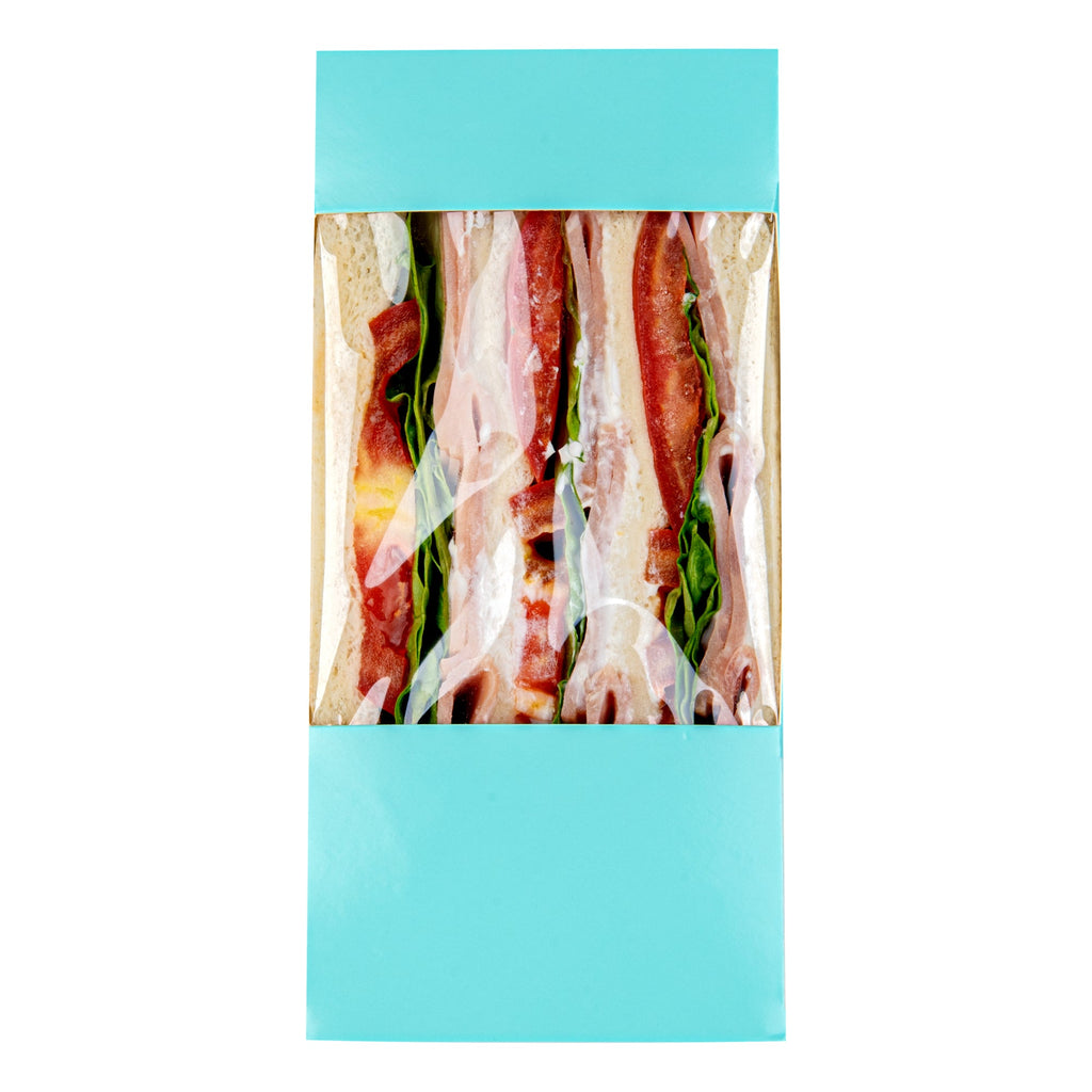 Cafe Vision Triangle Turquoise Paper Large Sandwich Box - 4 3/4" x 4 3/4" x 3 1/4" - 200 count box