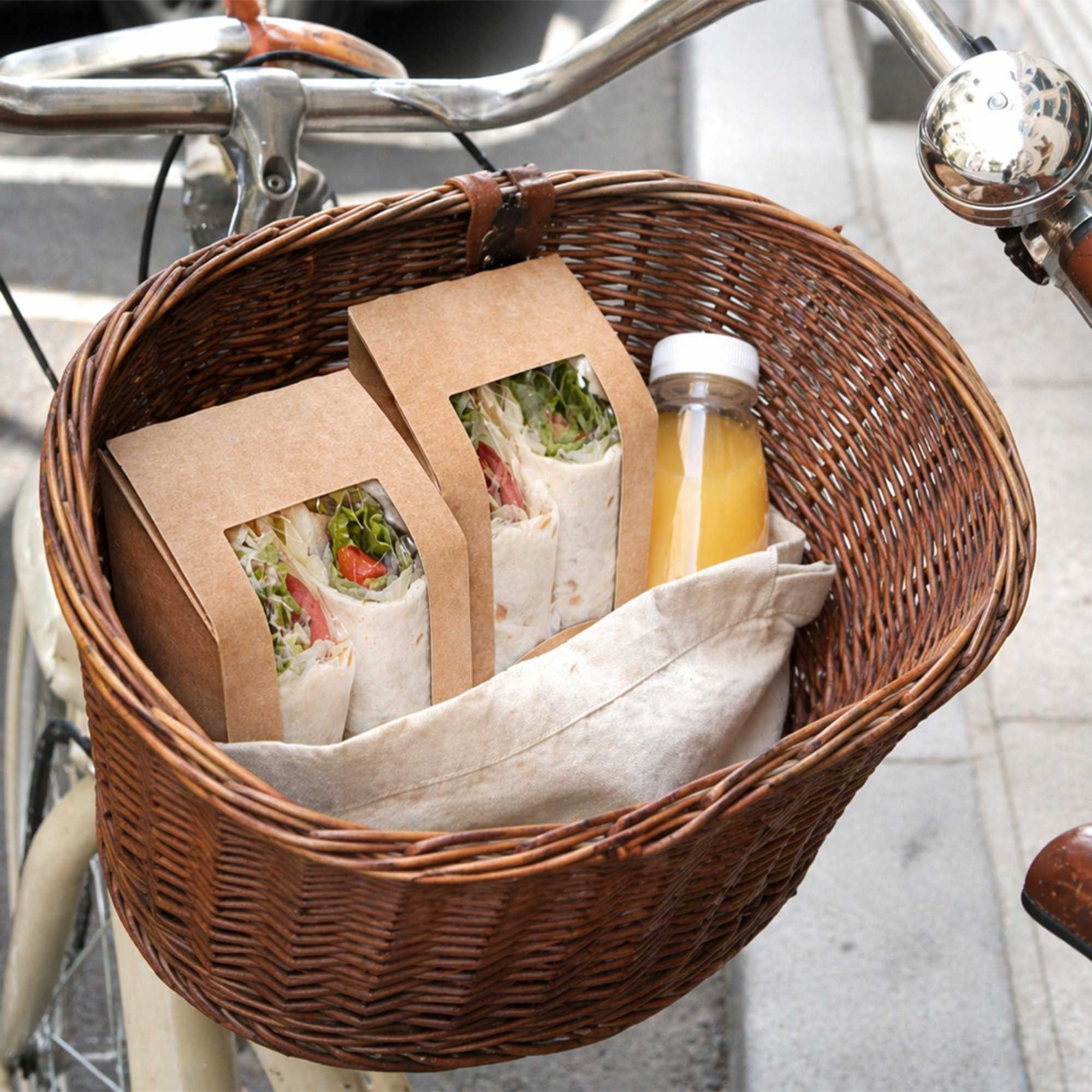 Cafe Vision Rectangle Kraft Paper Sandwich / Wrap Take Out Container - Angle Cut - 6" x 3 3/4" x 2" - 50 count box