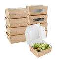 Cafe Vision 41 oz Rectangle Kraft Paper Large Bio Take Out Container - Two Windows - 5 1/4" x 6" x 2 1/2" - 50 count box