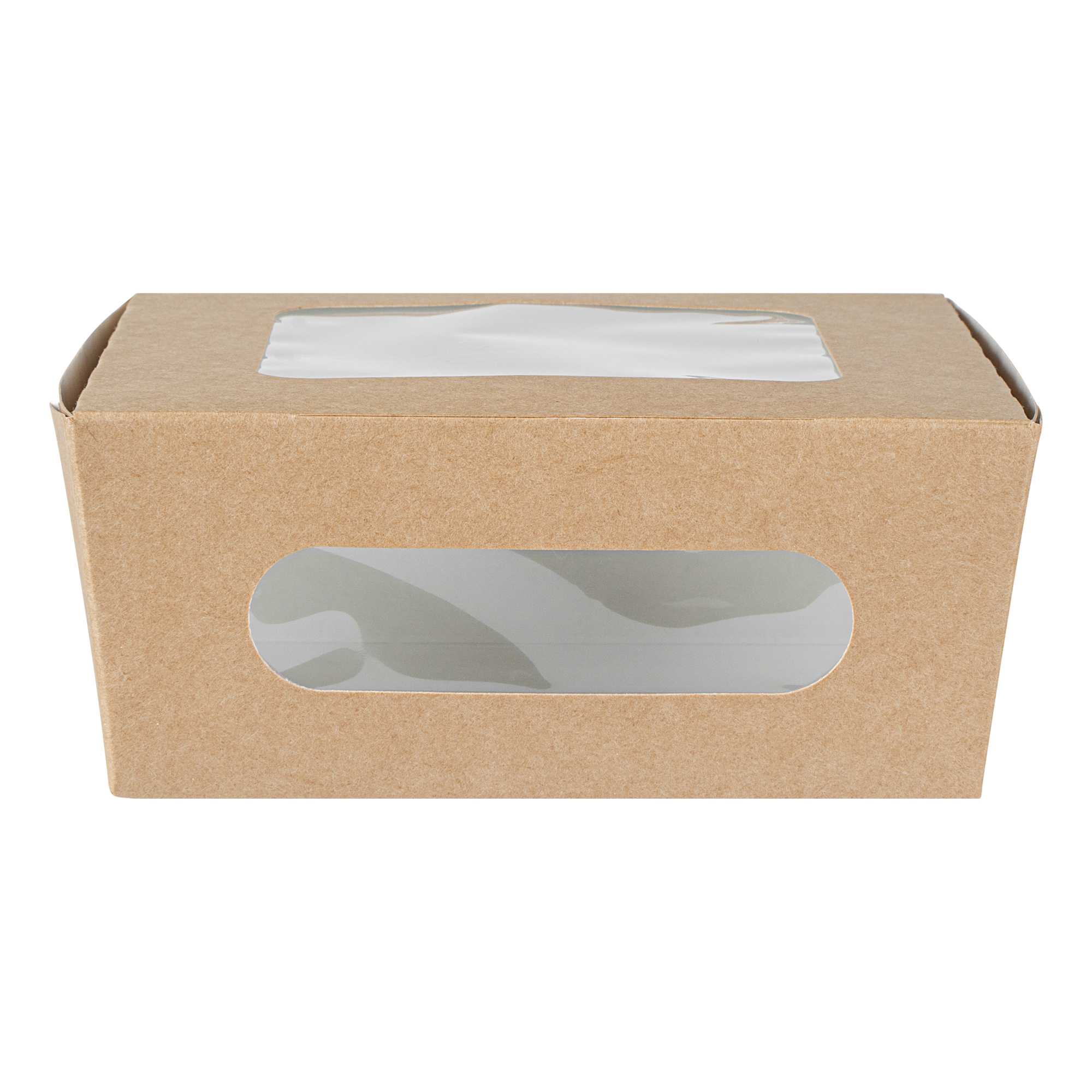 Cafe Vision 41 oz Rectangle Kraft Paper Large Bio Take Out Container - Two Windows - 5 1/4" x 6" x 2 1/2" - 50 count box