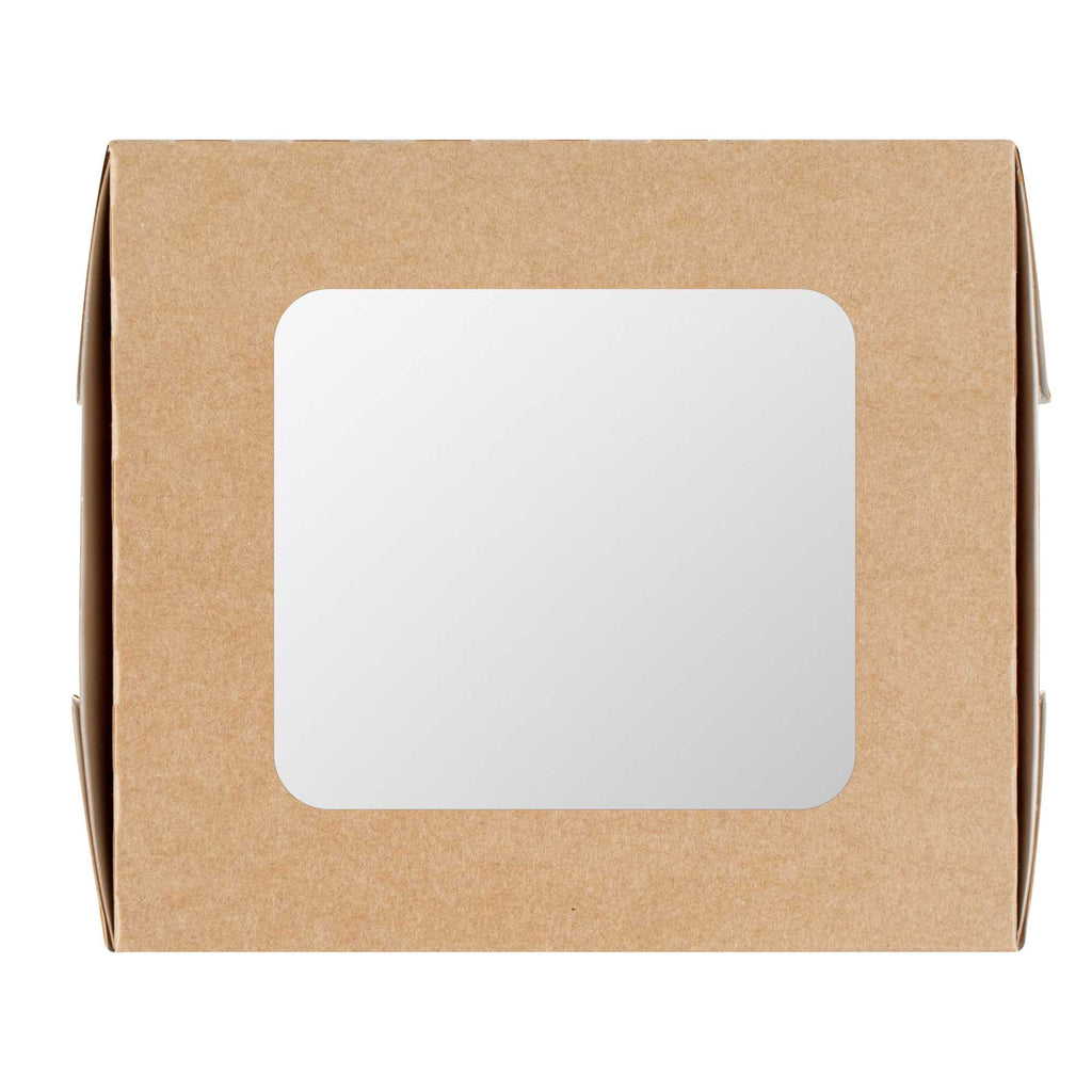 Cafe Vision 41 oz Rectangle Kraft Paper Large Bio Take Out Container - Two Windows - 5 1/4" x 6" x 2 1/2" - 50 count box