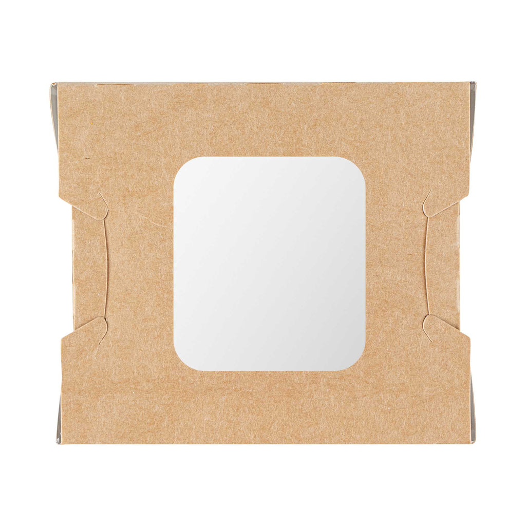 Cafe Vision 12 oz Rectangle Kraft Paper Mini Bio Take Out Container - Two Windows - 4 1/4" x 3 3/4" x 1 3/4" - 50 count box