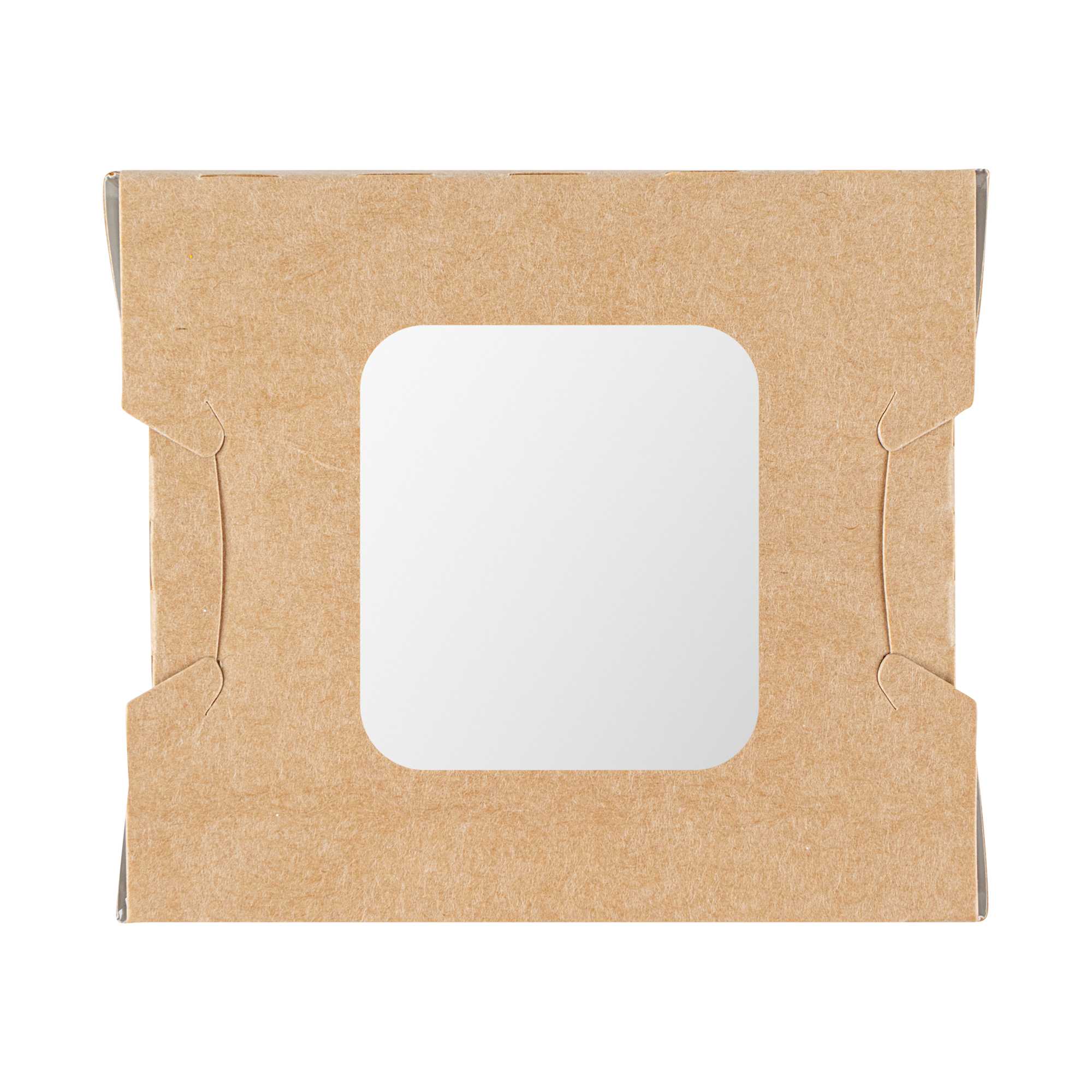 Cafe Vision 12 oz Rectangle Kraft Paper Mini Bio Take Out Container - Two Windows - 4 1/4" x 3 3/4" x 1 3/4" - 50 count box