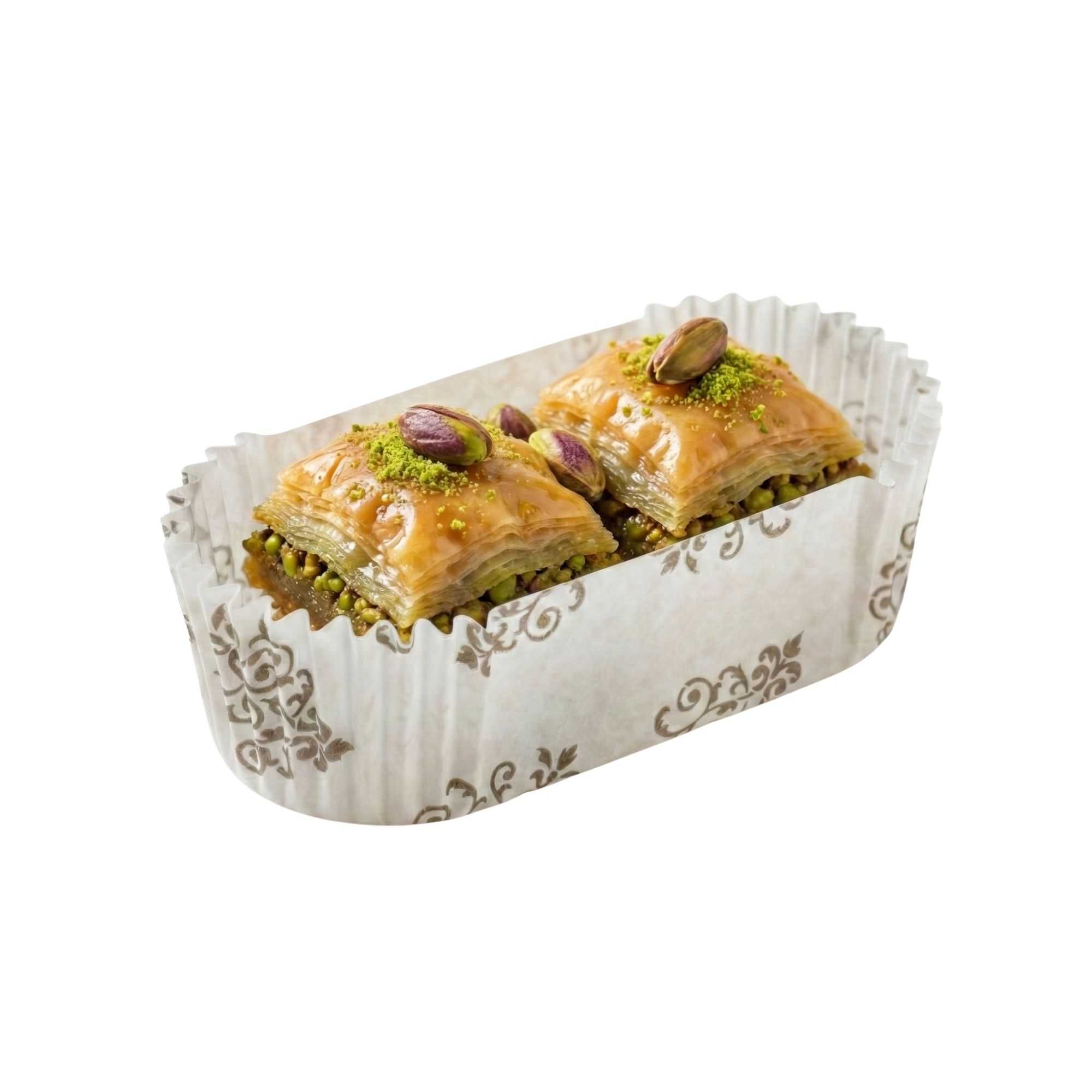 Panificio 1 oz Elliptical Vintage Floral Paper Regular Baking Cup - Ridged - 3 1/2" x 1 1/2" x 1" - 200 count box