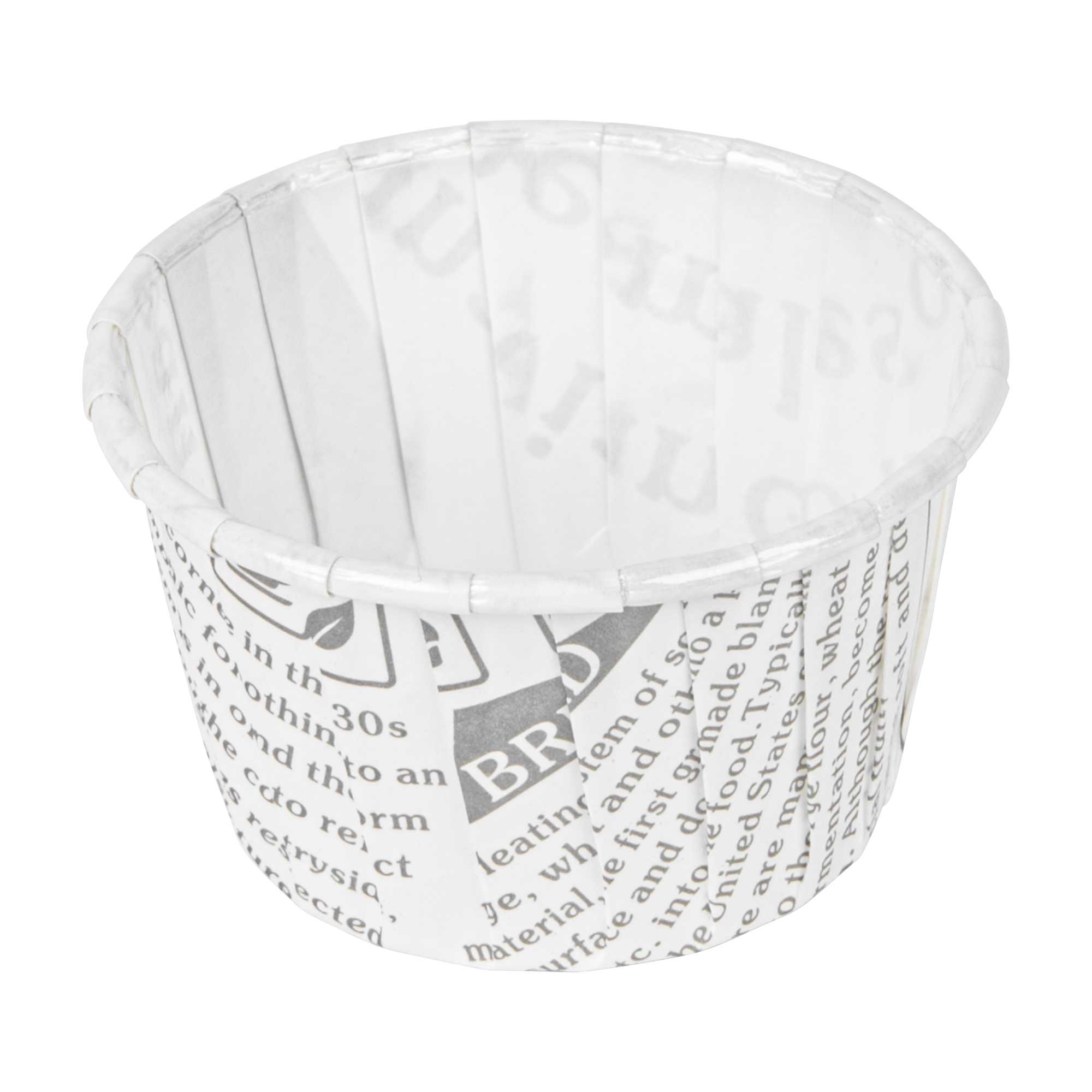Panificio 2 oz Round Newsprint Paper Medium Baking Cup - Pleated - 2 1/4" x 2 1/4" x 1 1/2" - 200 count box