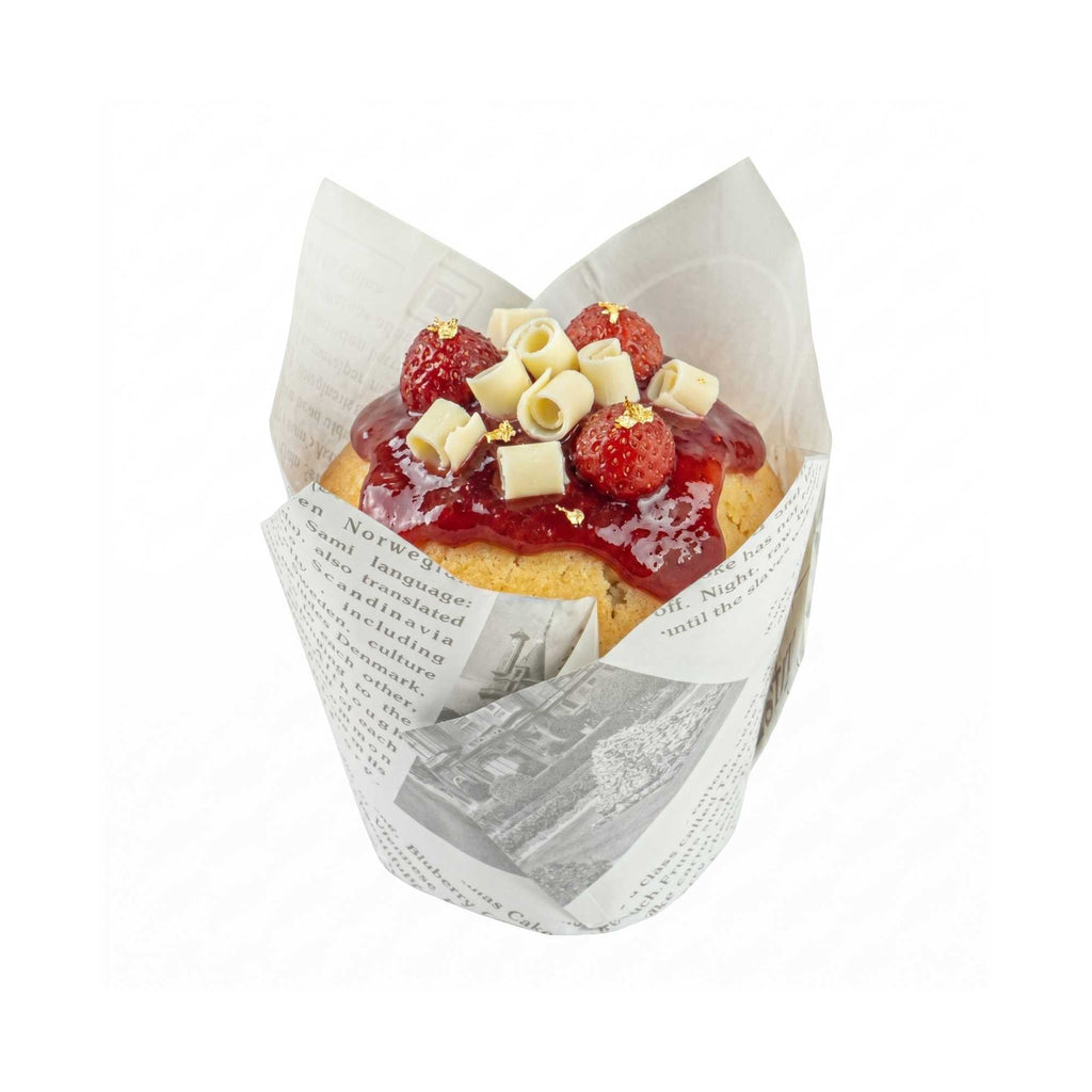 Panificio 3.5 oz Tulip Newsprint Paper Tall Baking Cup - 3 1/4" x 3 1/4" x 3 1/4" - 200 count box