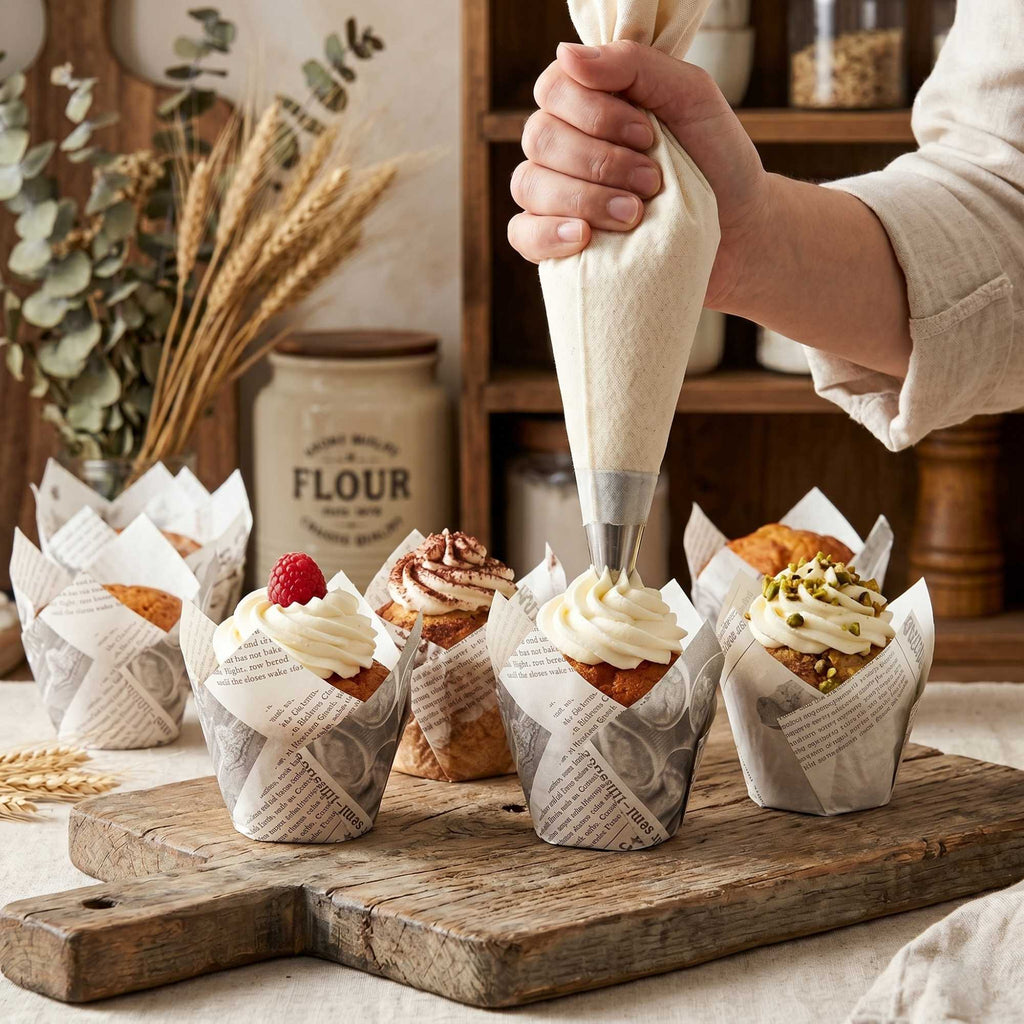 Panificio 3.5 oz Tulip Newsprint Paper Tall Baking Cup - 3 1/4" x 3 1/4" x 3 1/4" - 200 count box