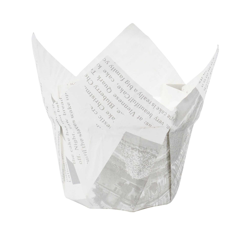 Panificio 1 oz Tulip Newsprint Paper Regular Baking Cup - 3" x 3" x 3 1/2" - 200 count box
