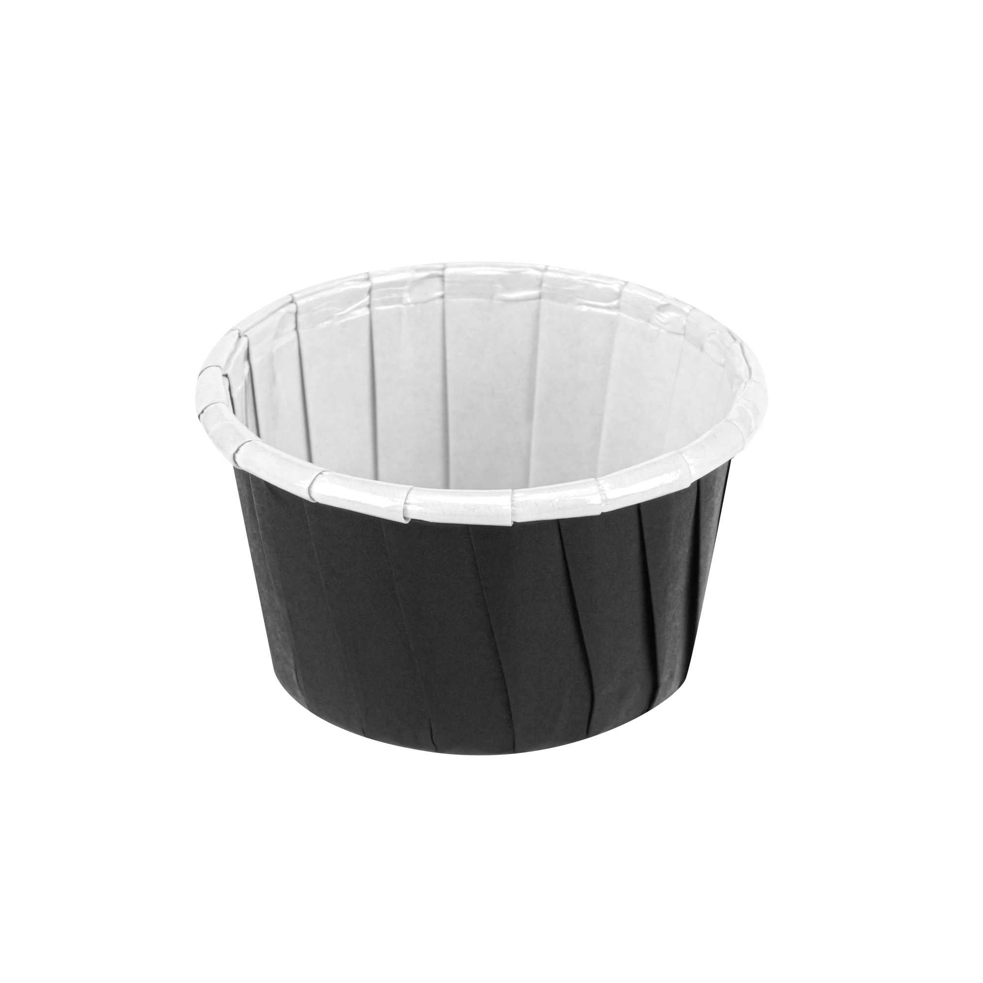 Panificio 1 oz Round Black Paper Small Baking Cup - Pleated - 2" x 2" x 1 1/4" - 200 count box