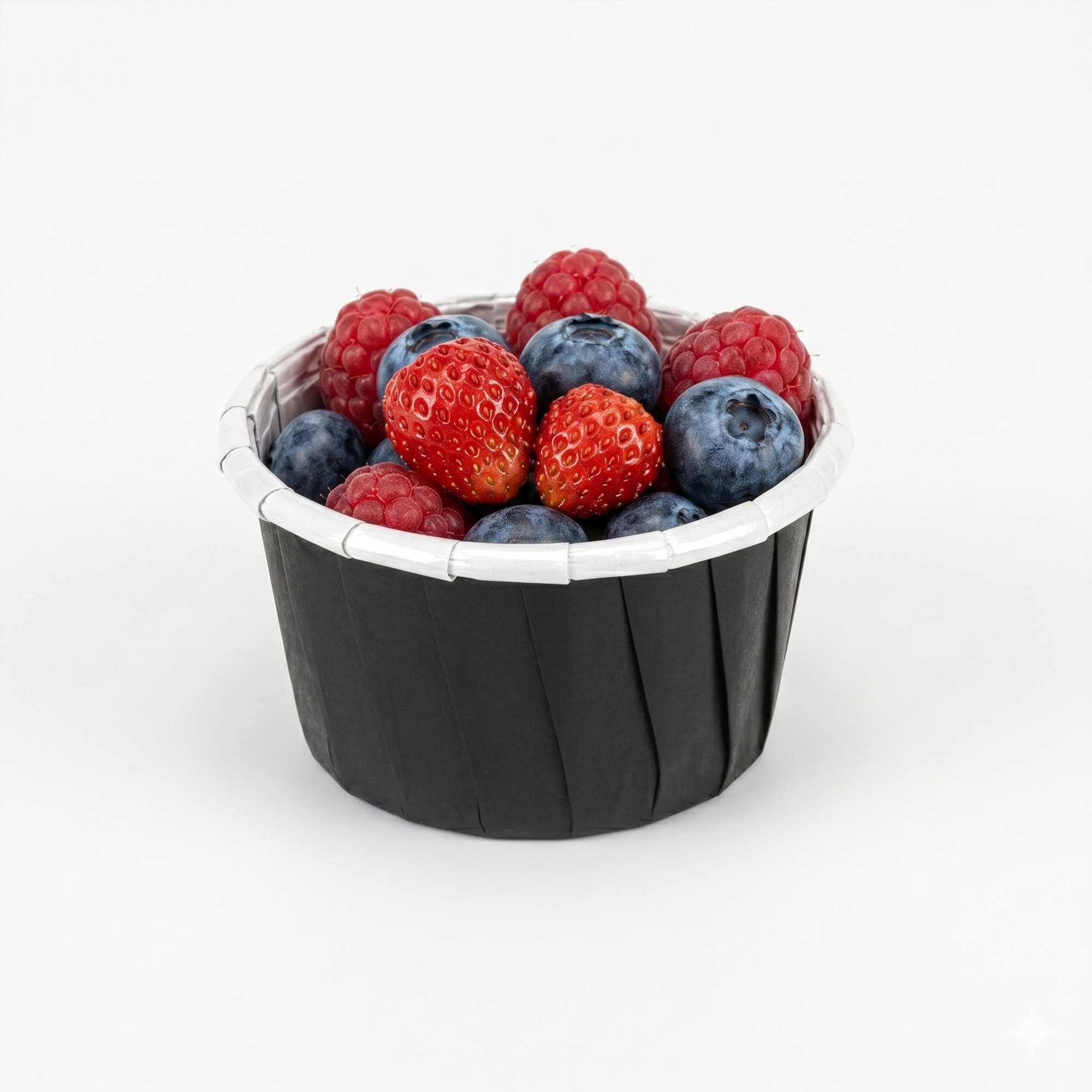 Panificio 1 oz Round Black Paper Small Baking Cup - Pleated - 2" x 2" x 1 1/4" - 200 count box