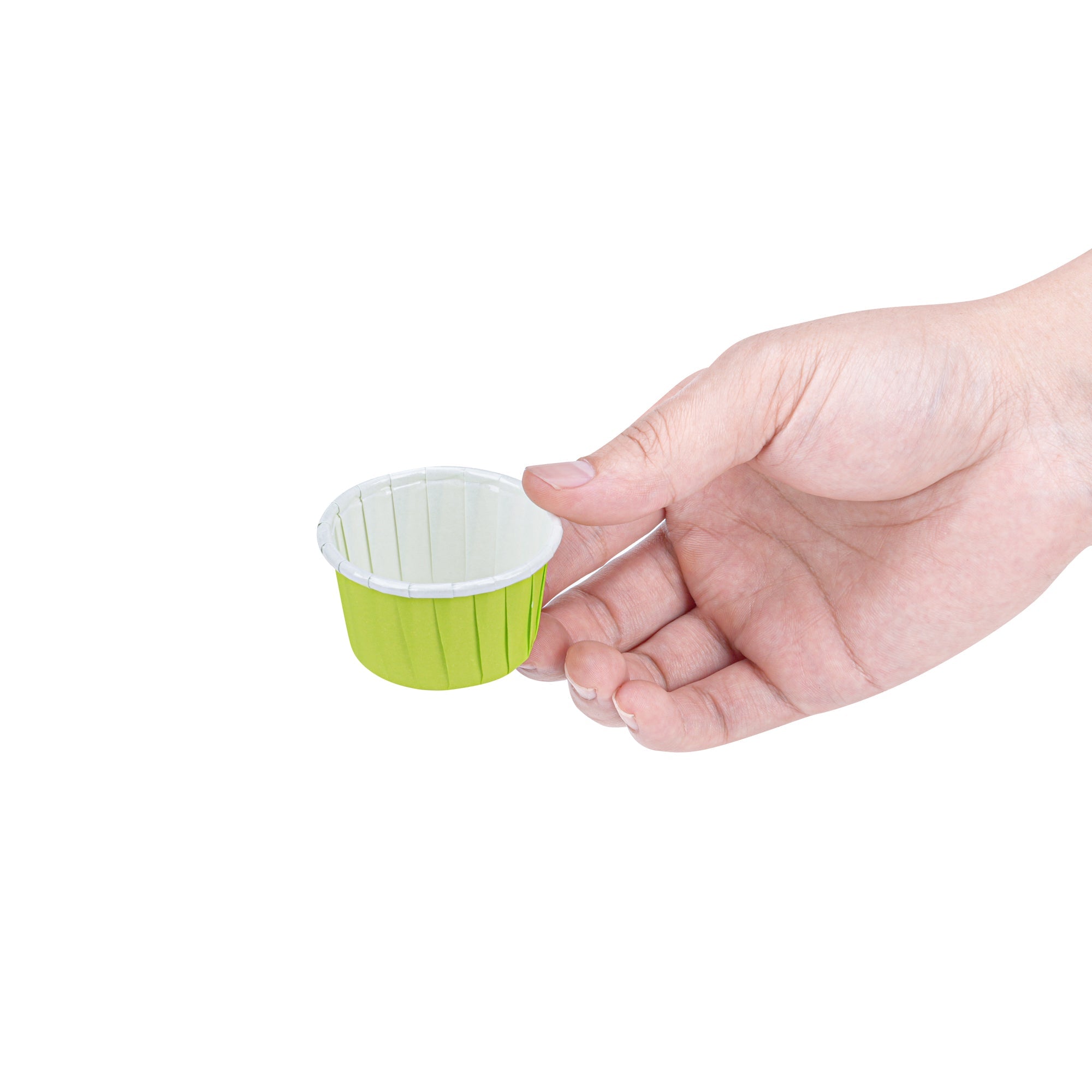 Panificio 1 oz Round Eco Green Paper Small Baking Cup - Pleated - 2" x 2" x 1 1/4" - 200 count box