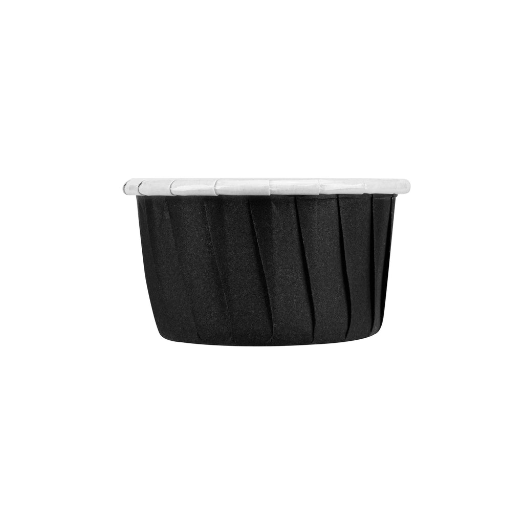 Panificio 2 oz Round Black Paper Medium Baking Cup - Pleated - 2 1/4" x 2 1/4" x 1 1/2" - 200 count box
