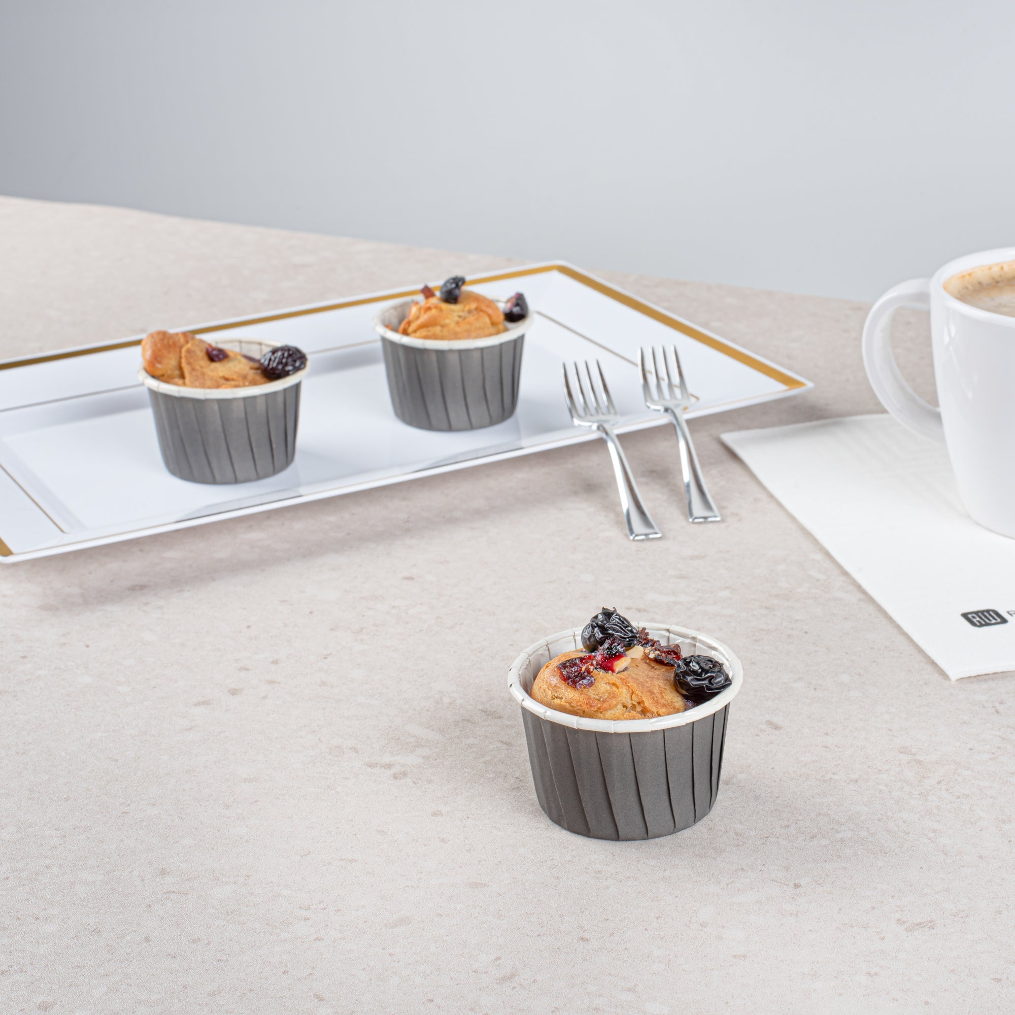 Panificio 2 oz Round Gray Paper Medium Baking Cup - Pleated - 2 1/4" x 2 1/4" x 1 1/2" - 200 count box