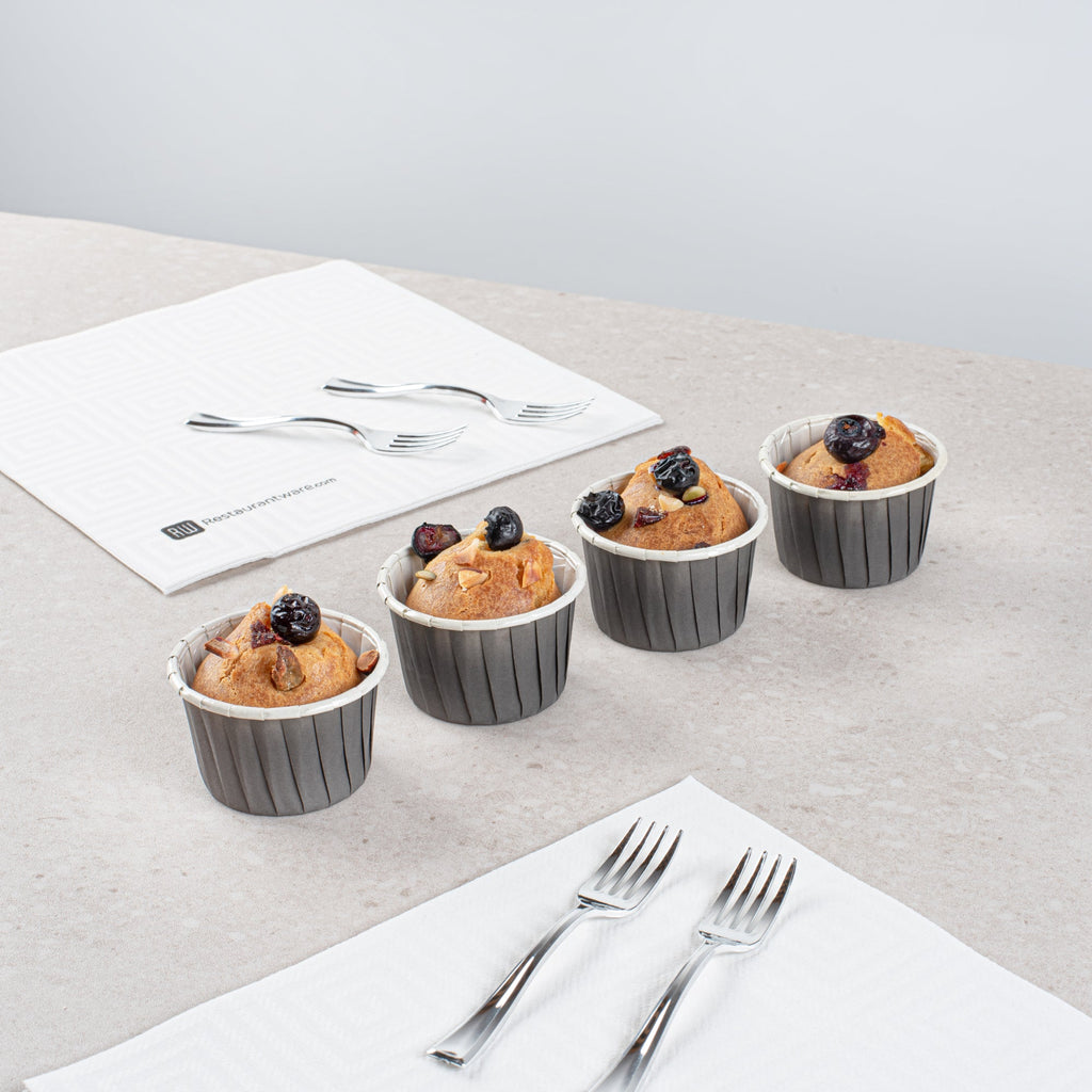 Panificio 2 oz Round Gray Paper Medium Baking Cup - Pleated - 2 1/4" x 2 1/4" x 1 1/2" - 200 count box