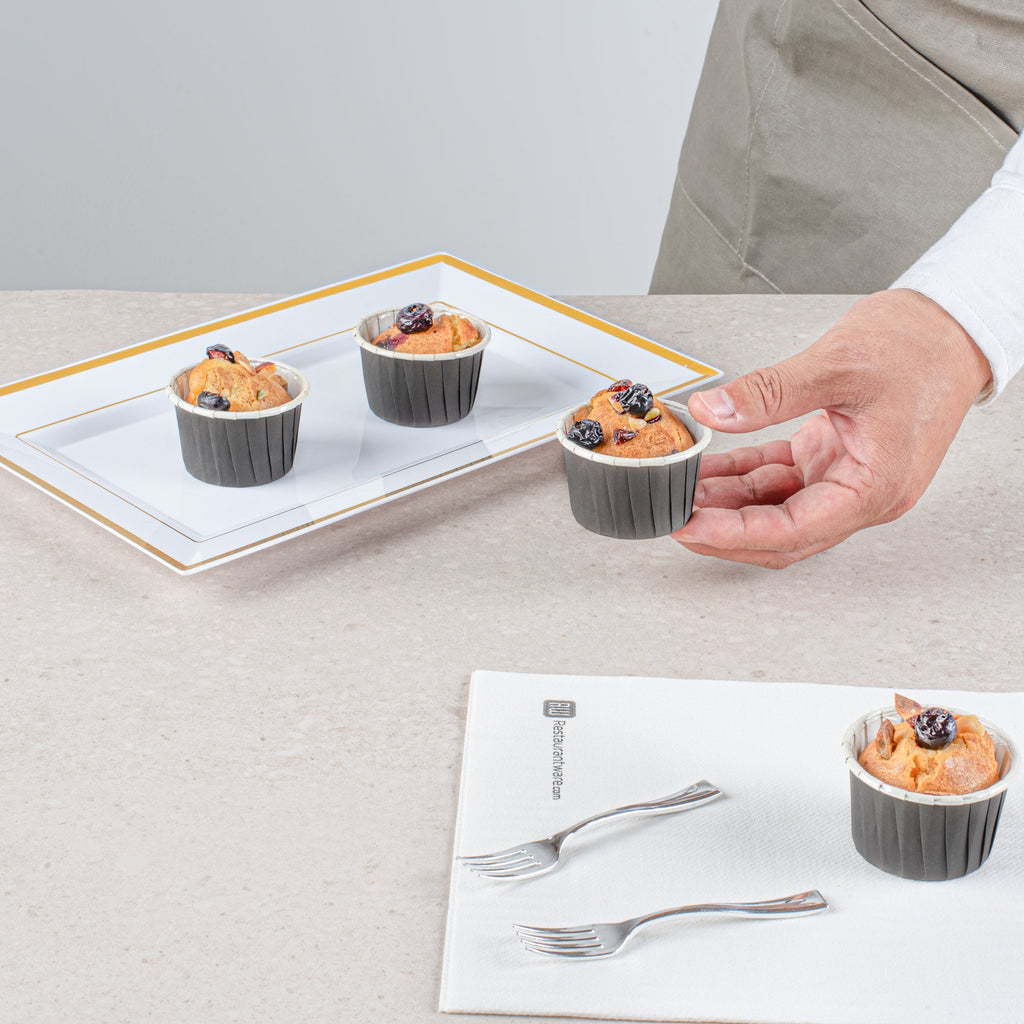 Panificio 2 oz Round Gray Paper Medium Baking Cup - Pleated - 2 1/4" x 2 1/4" x 1 1/2" - 200 count box
