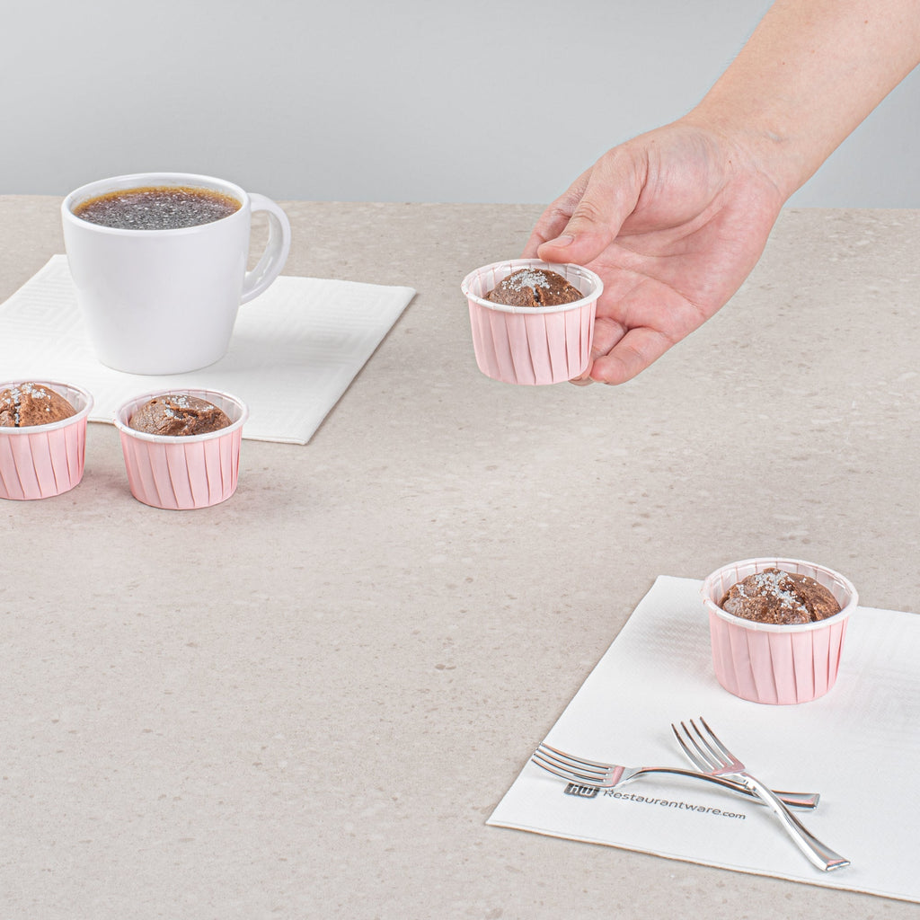 Panificio 2 oz Round Pink Paper Medium Baking Cup - Pleated - 2 1/4" x 2 1/4" x 1 1/2" - 200 count box