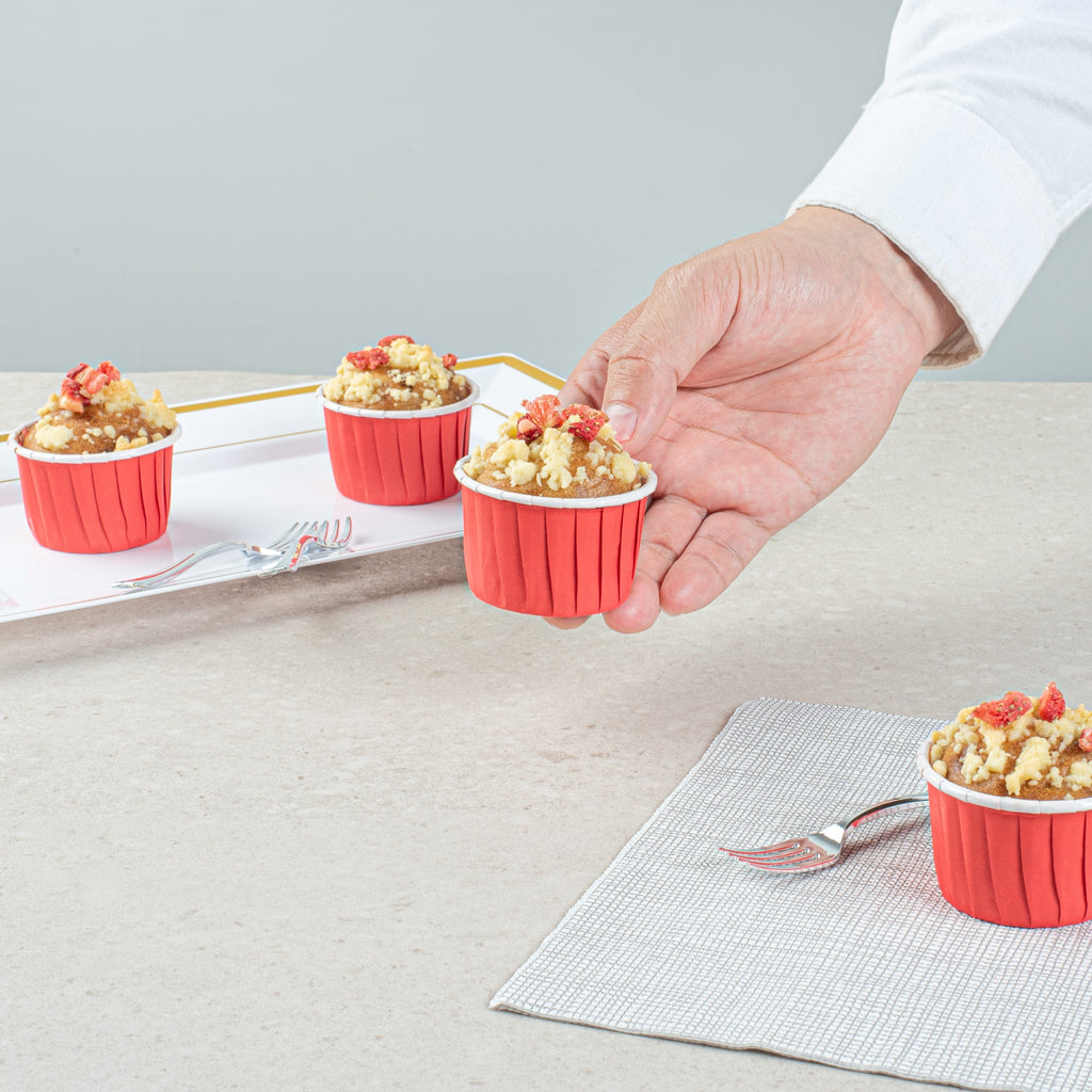 Panificio 2 oz Round Red Paper Medium Baking Cup - Pleated - 2 1/4" x 2 1/4" x 1 1/2" - 200 count box