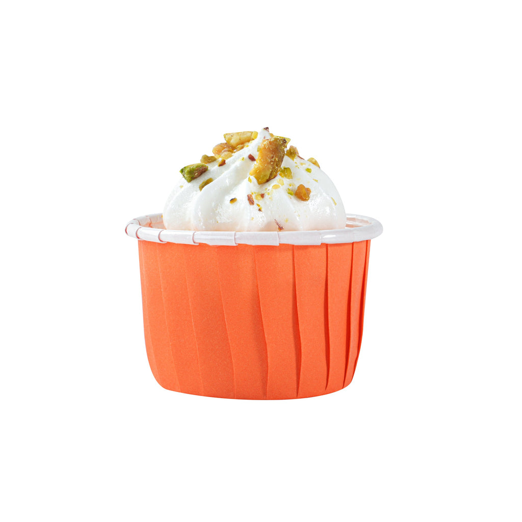 Panificio 2 oz Round Tangerine Orange Paper Medium Baking Cup - Pleated - 2 1/4" x 2 1/4" x 1 1/2" - 200 count box