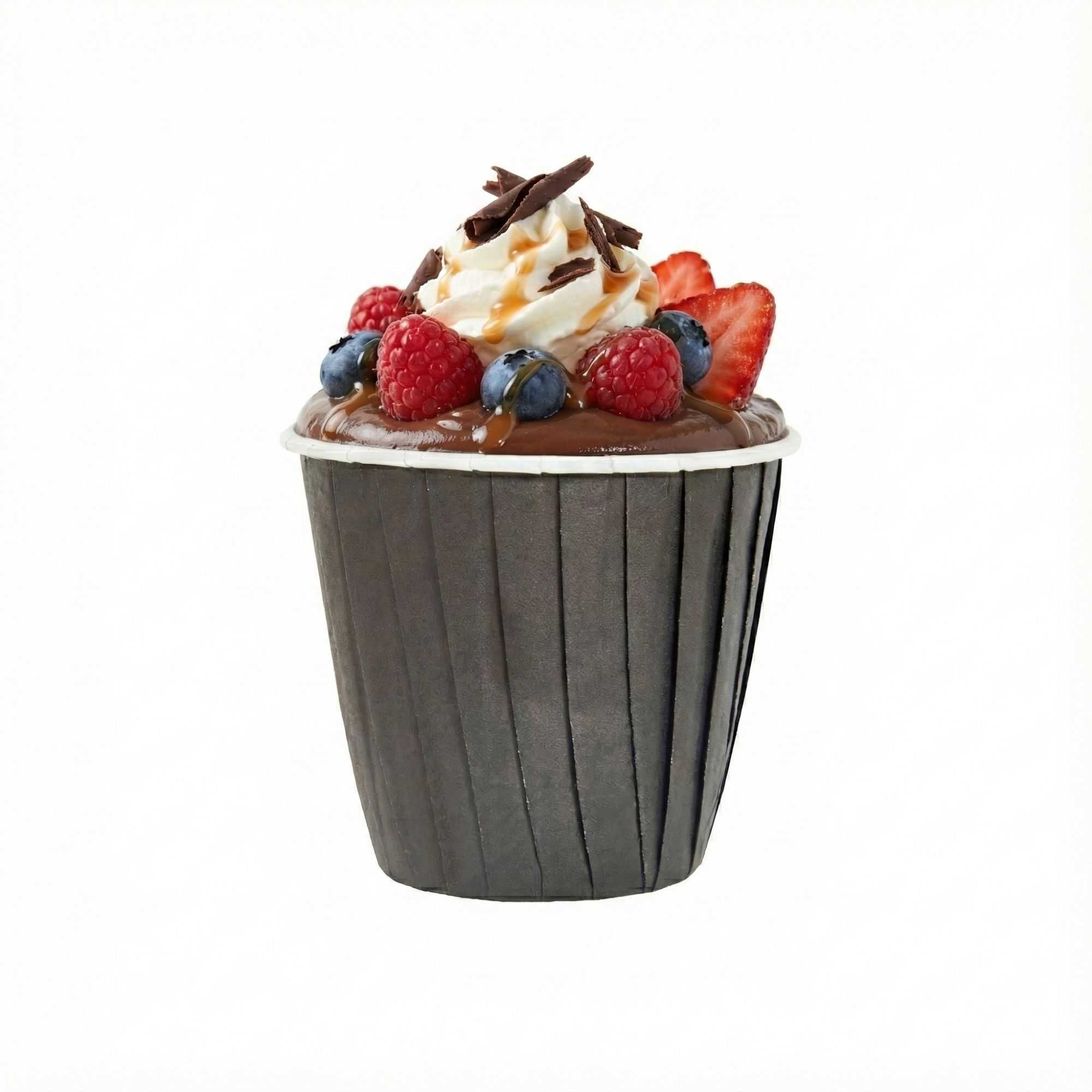 Panificio 4 oz Round Black Paper Tall Baking Cup - Pleated - 3" x 3" x 2 3/4" - 200 count box