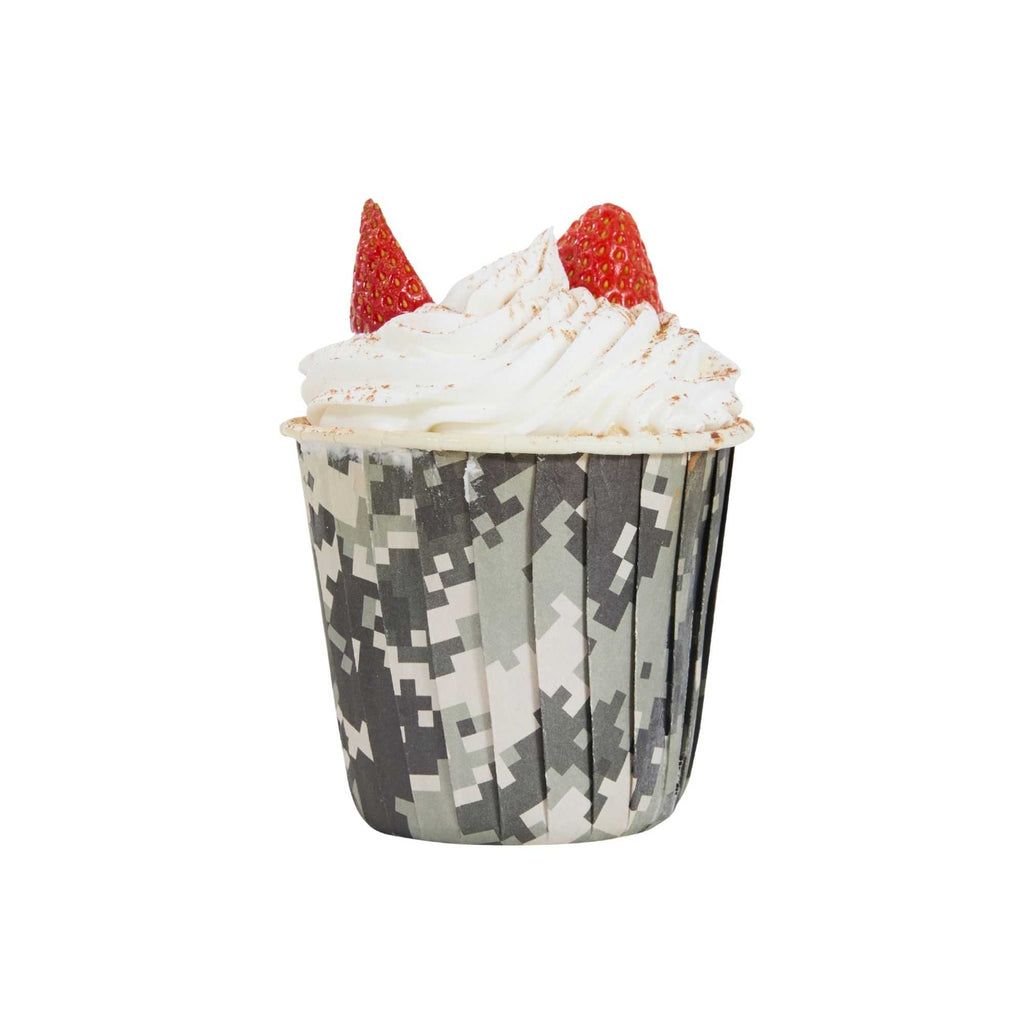 Panificio 4 oz Round Camouflage Paper Tall Baking Cup - Pleated - 3" x 3" x 2 3/4" - 200 count box