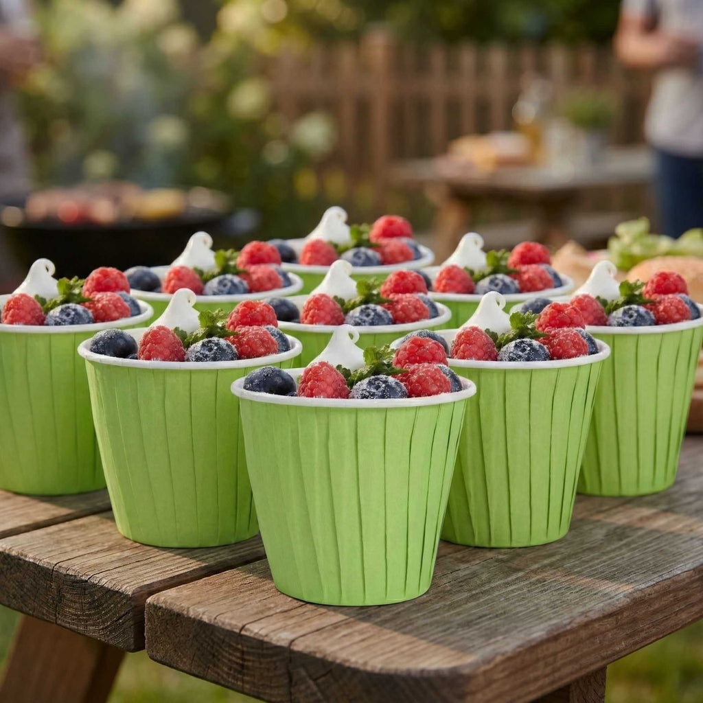 Panificio 4 oz Round Eco Green Paper Tall Baking Cup - Pleated - 3" x 3" x 2 3/4" - 200 count box
