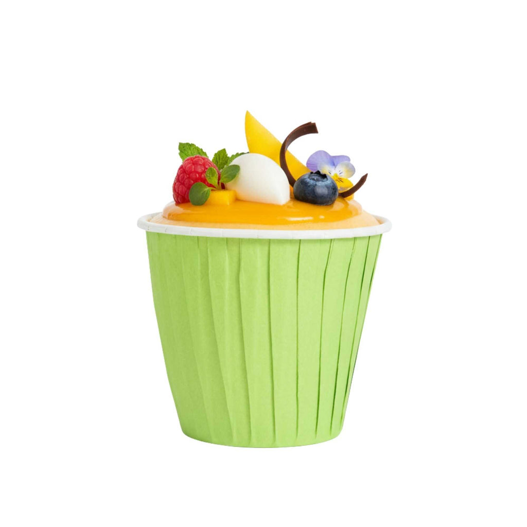 Panificio 4 oz Round Eco Green Paper Tall Baking Cup - Pleated - 3" x 3" x 2 3/4" - 200 count box