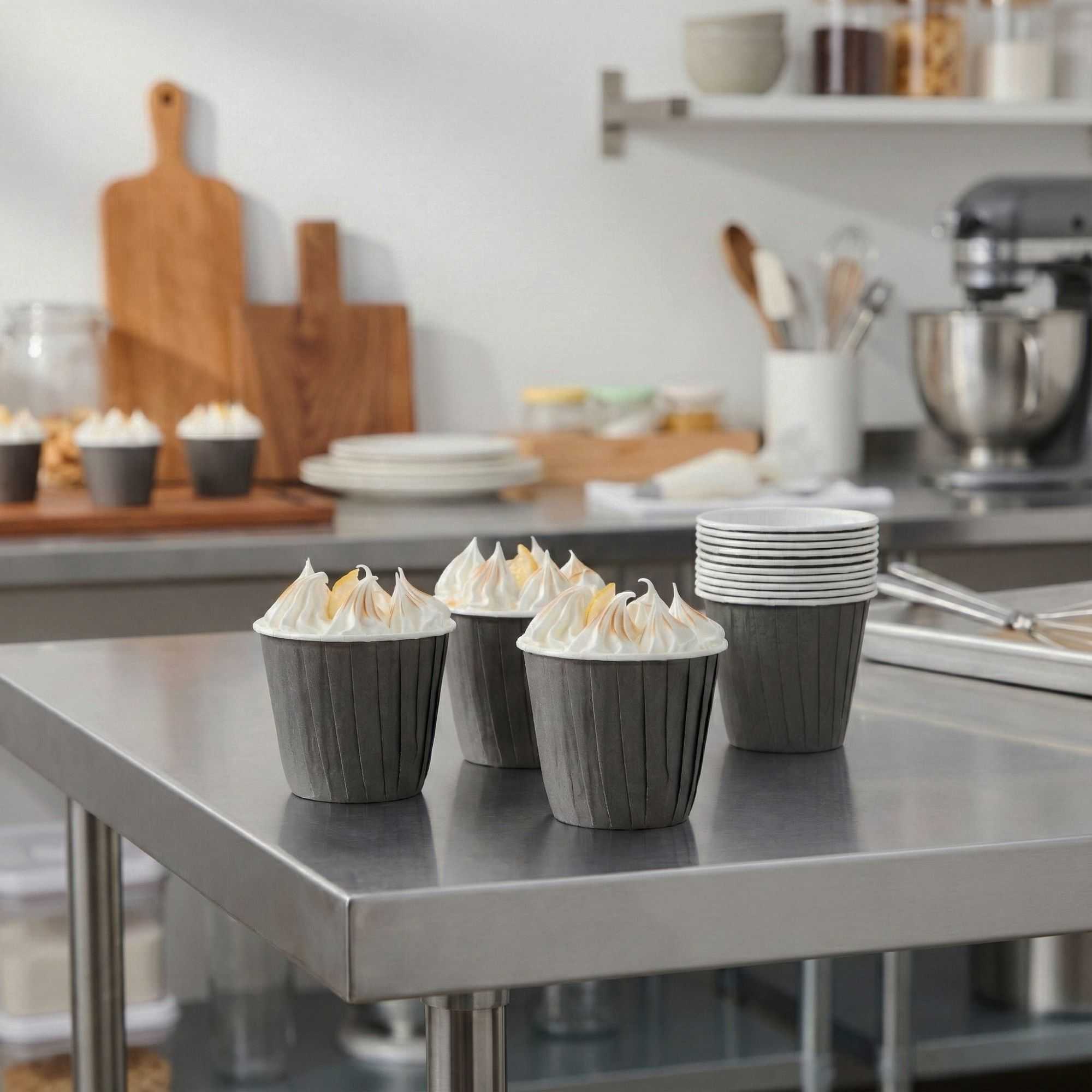 Panificio 4 oz Round Gray Paper Tall Baking Cup - Pleated - 3" x 3" x 2 3/4" - 200 count box