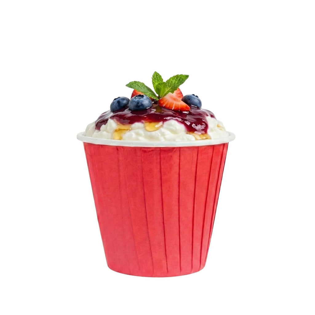 Panificio 4 oz Round Red Paper Tall Baking Cup - Pleated - 3" x 3" x 2 3/4" - 200 count box