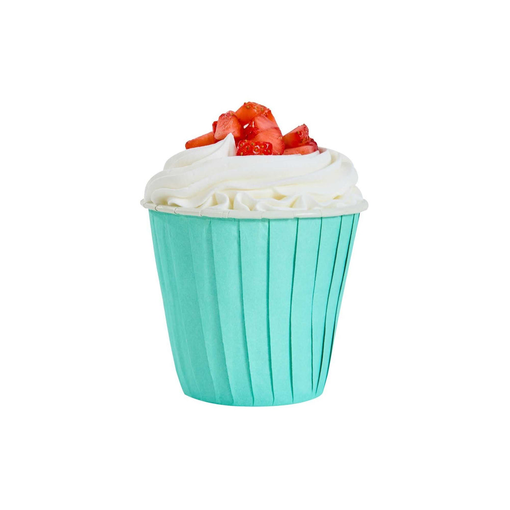 Panificio 4 oz Round Turquoise Paper Tall Baking Cup - Pleated - 3" x 3" x 2 3/4" - 200 count box