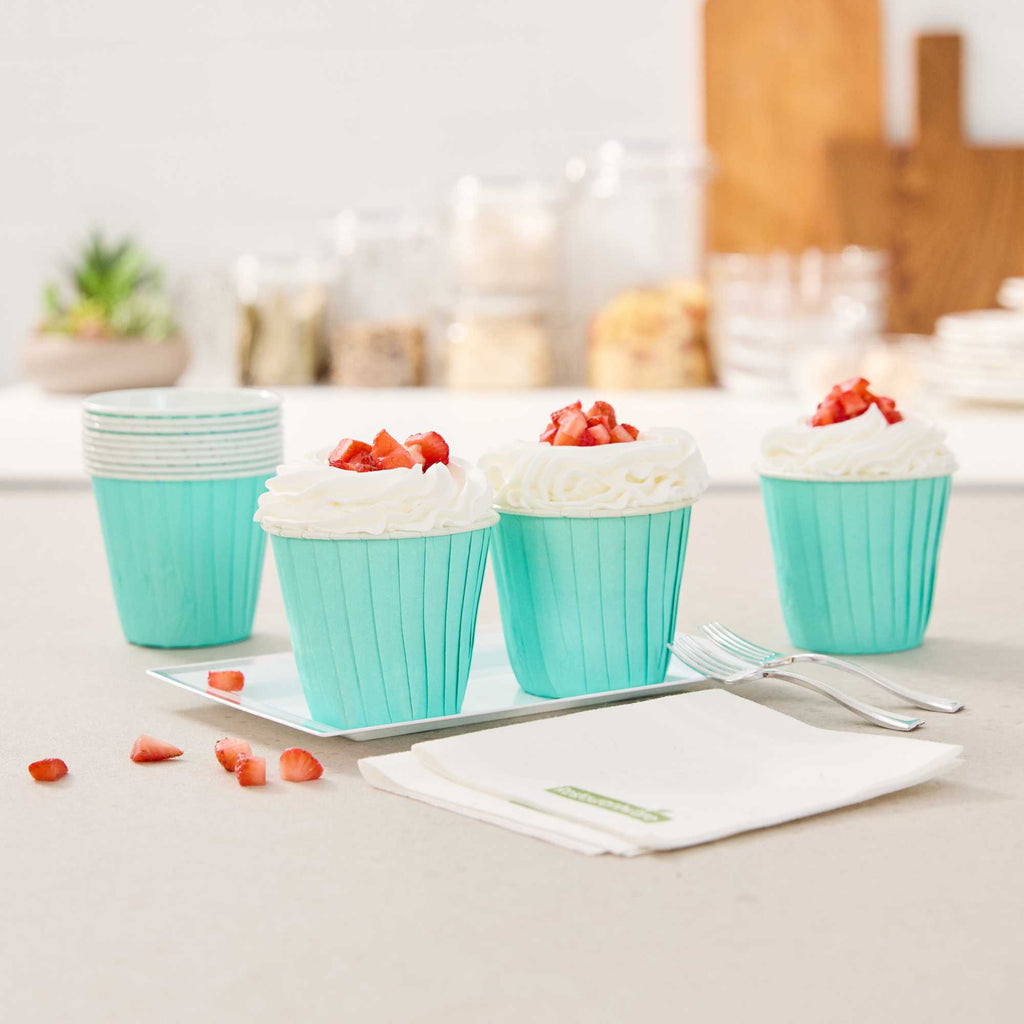 Panificio 4 oz Round Turquoise Paper Tall Baking Cup - Pleated - 3" x 3" x 2 3/4" - 200 count box