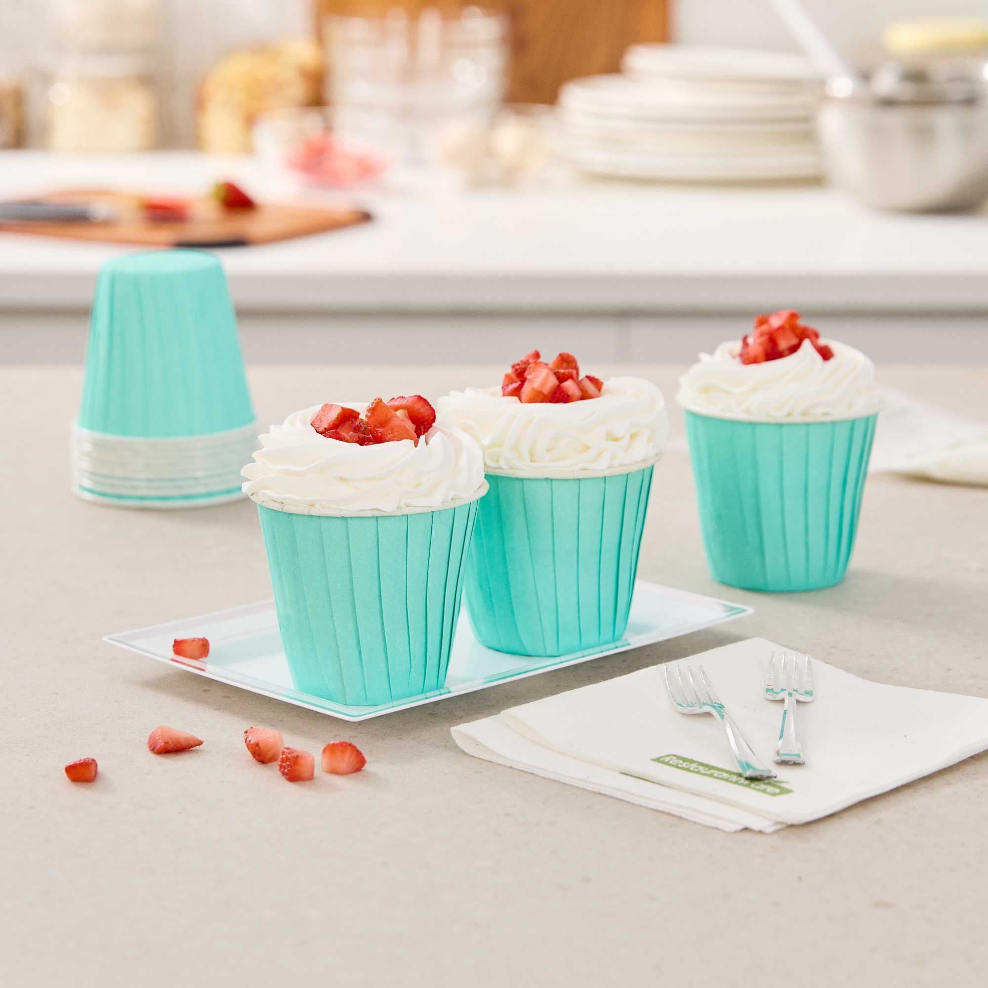 Panificio 4 oz Round Turquoise Paper Tall Baking Cup - Pleated - 3" x 3" x 2 3/4" - 200 count box
