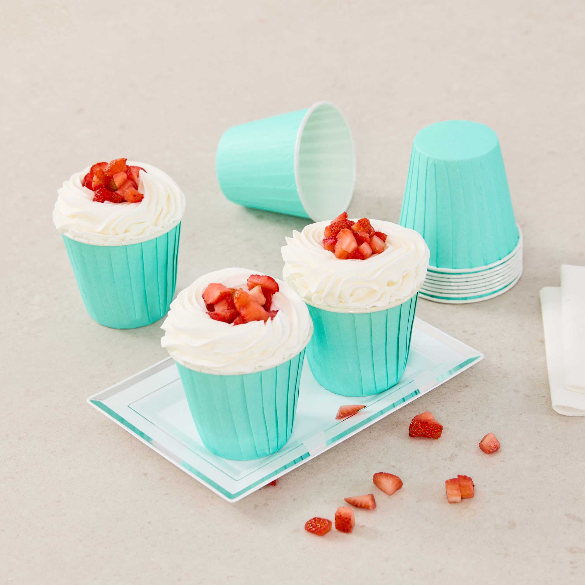 Panificio 4 oz Round Turquoise Paper Tall Baking Cup - Pleated - 3" x 3" x 2 3/4" - 200 count box