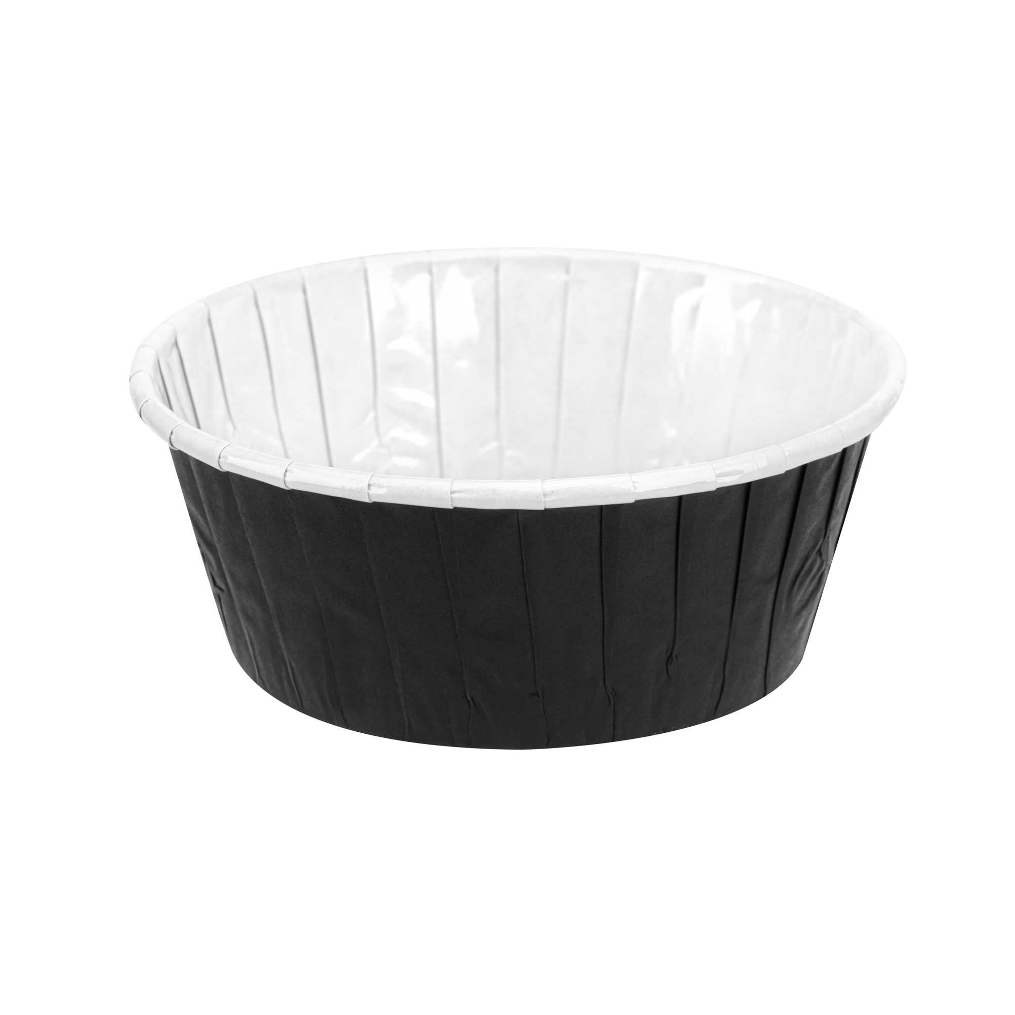 Panificio 5 oz Round Black Paper Large Baking Cup - Pleated - 3 3/4" x 3 3/4" x 1 1/2" - 200 count box