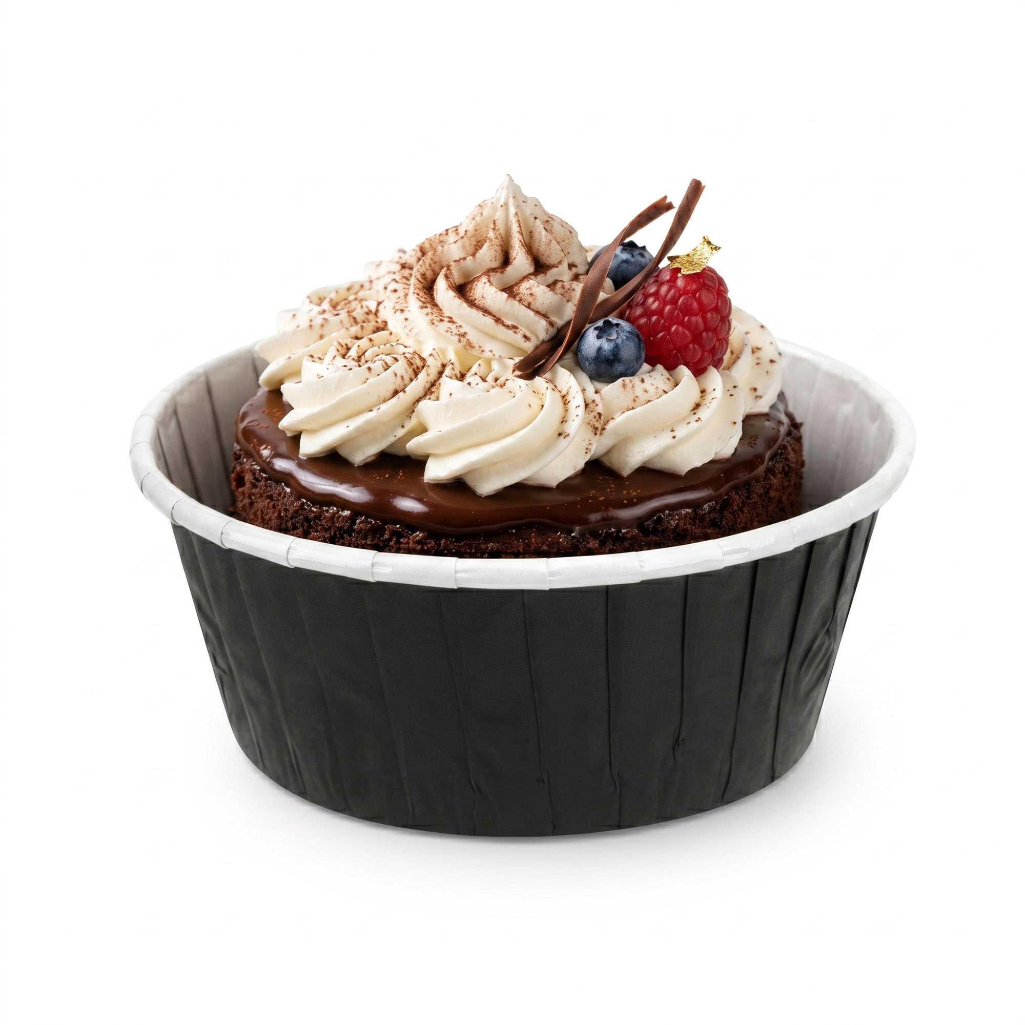 Panificio 5 oz Round Black Paper Large Baking Cup - Pleated - 3 3/4" x 3 3/4" x 1 1/2" - 200 count box