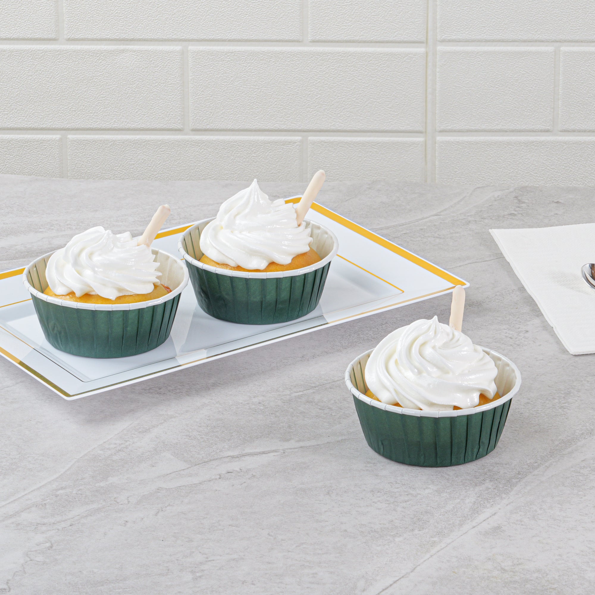 Panificio 5 oz Round Forest Green Paper Large Baking Cup - Pleated - 3 3/4" x 3 3/4" x 1 1/2" - 200 count box