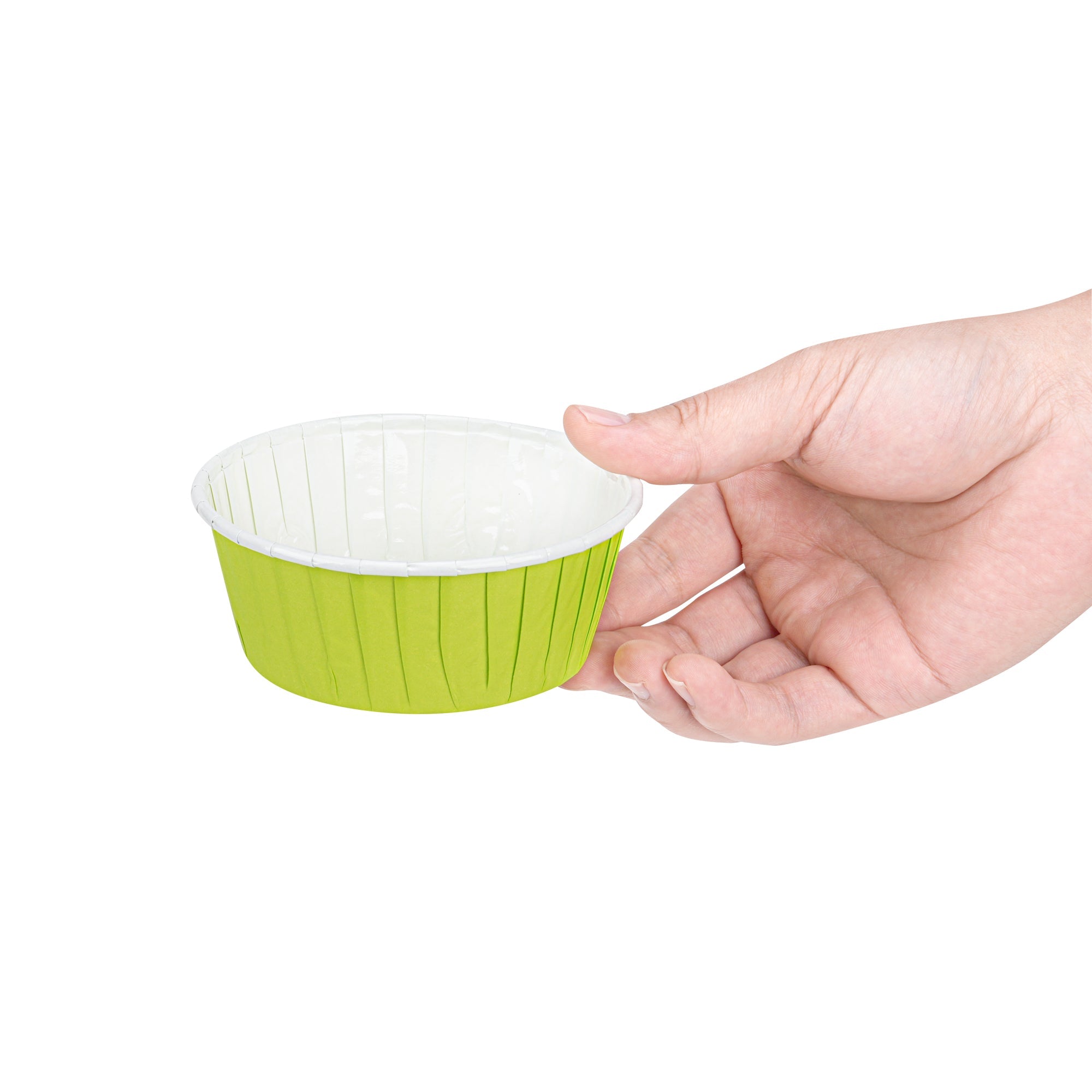Panificio 5 oz Round Eco Green Paper Large Baking Cup - Pleated - 3 3/4" x 3 3/4" x 1 1/2" - 200 count box