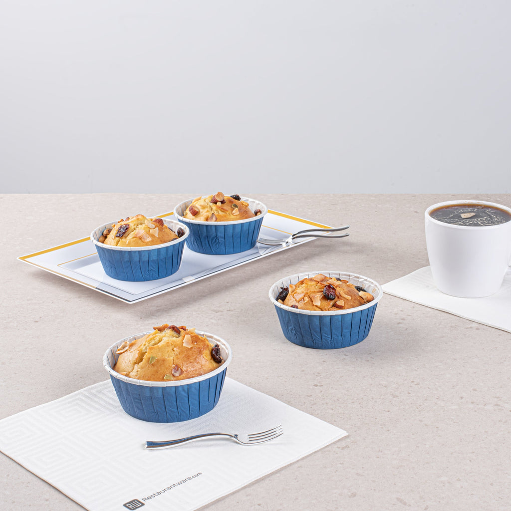 Panificio 5 oz Round Midnight Blue Paper Large Baking Cup - Pleated - 3 3/4" x 3 3/4" x 1 1/2" - 200 count box