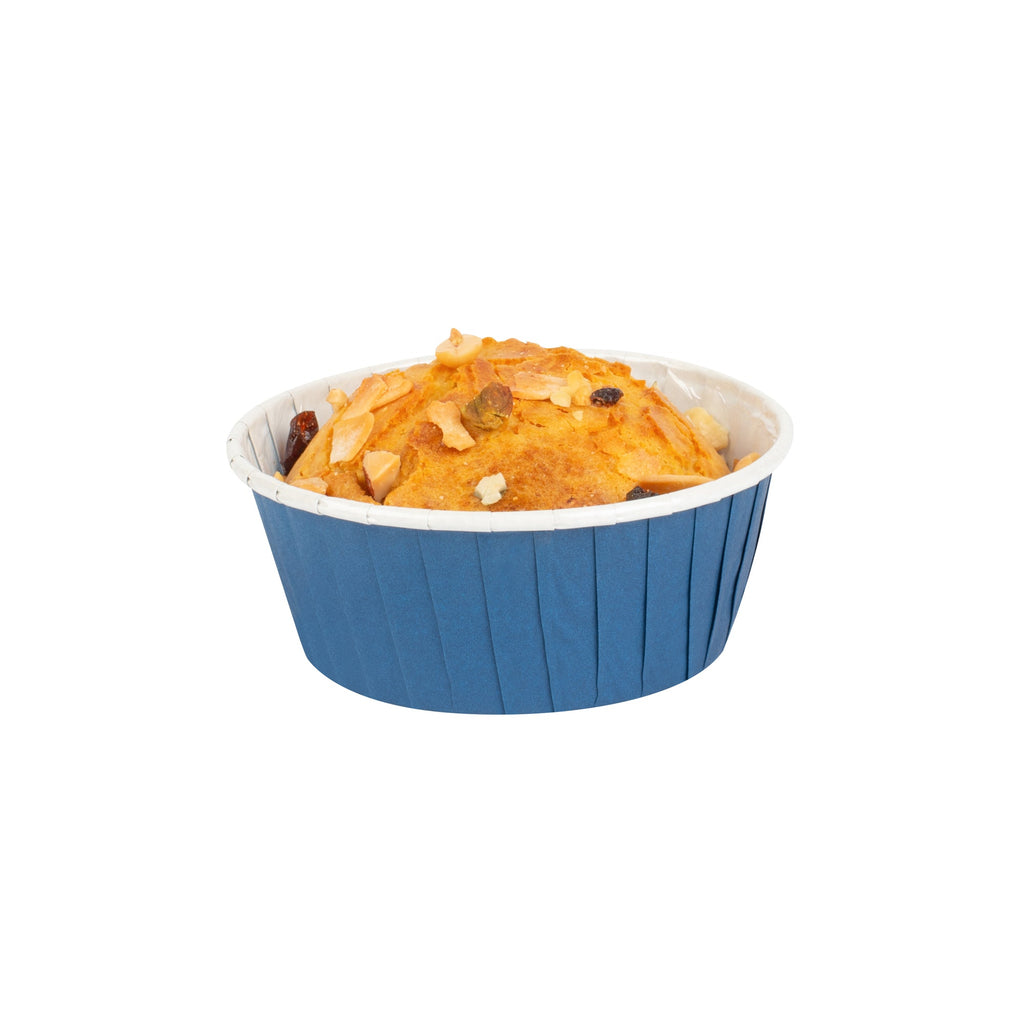 Panificio 5 oz Round Midnight Blue Paper Large Baking Cup - Pleated - 3 3/4" x 3 3/4" x 1 1/2" - 200 count box